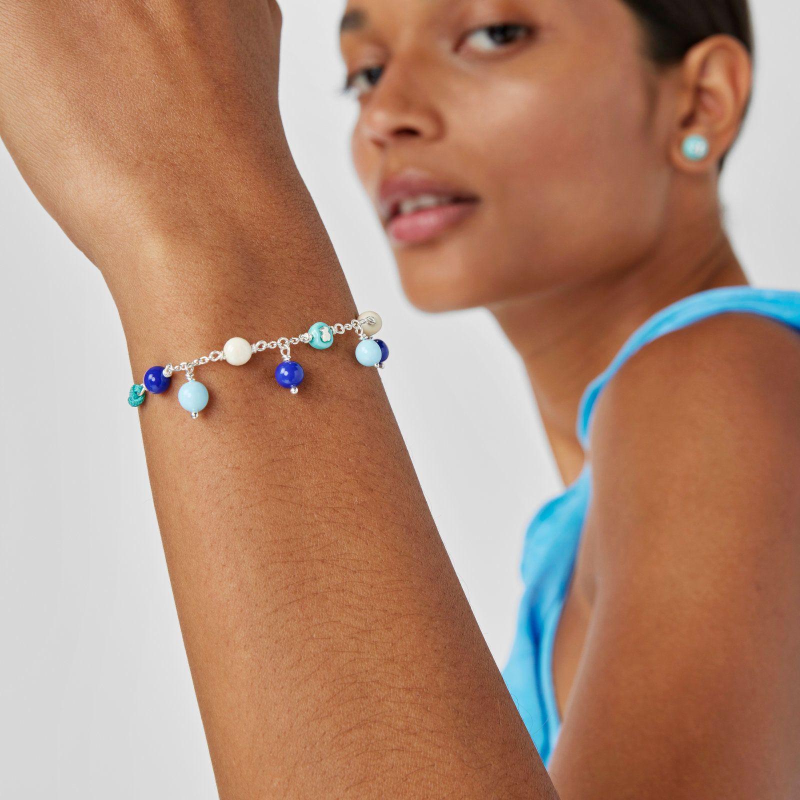 Pulsera de plata, cristal de Murano y nylon azul Icon Glass-3