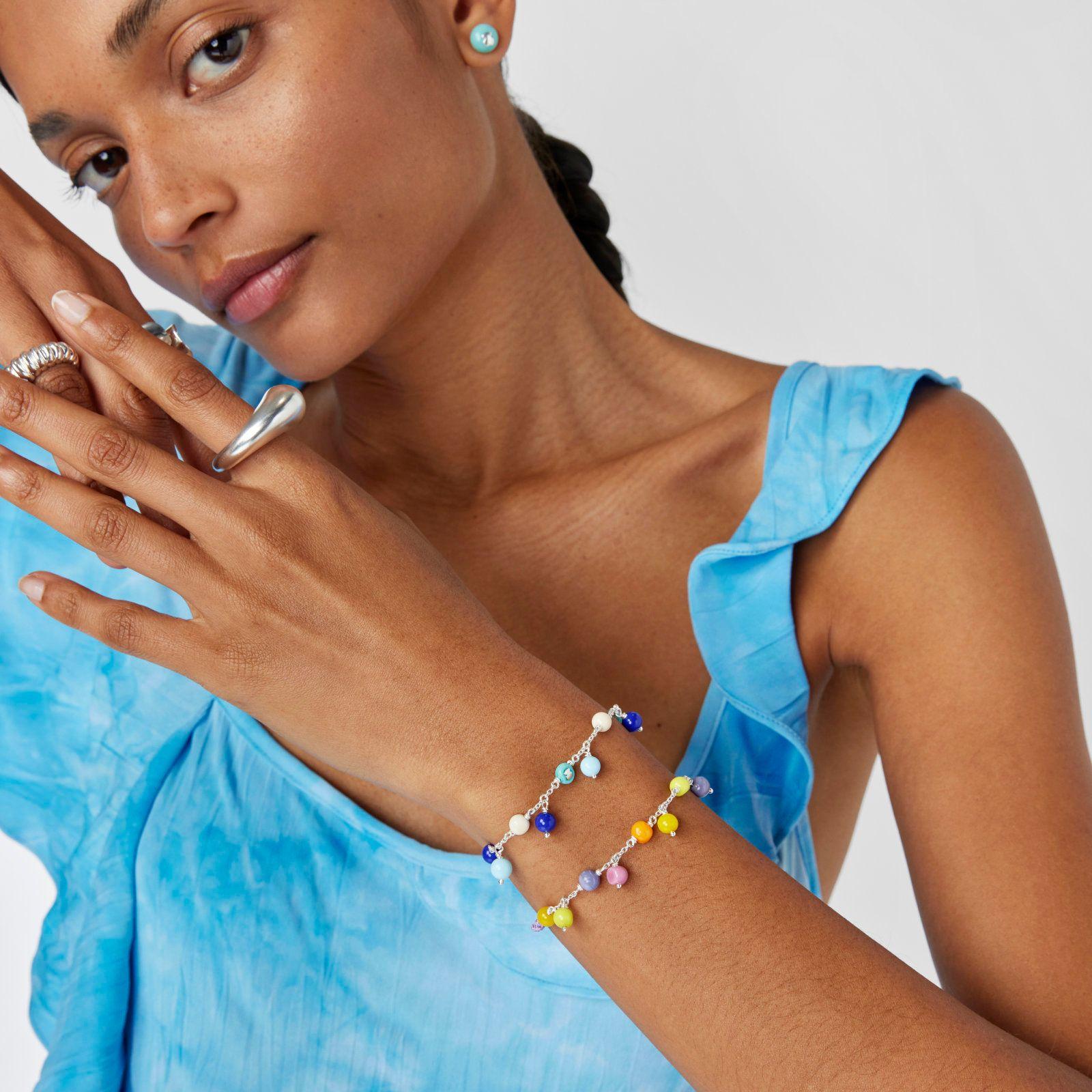 Pulsera de plata, cristal de Murano y nylon azul Icon Glass-4