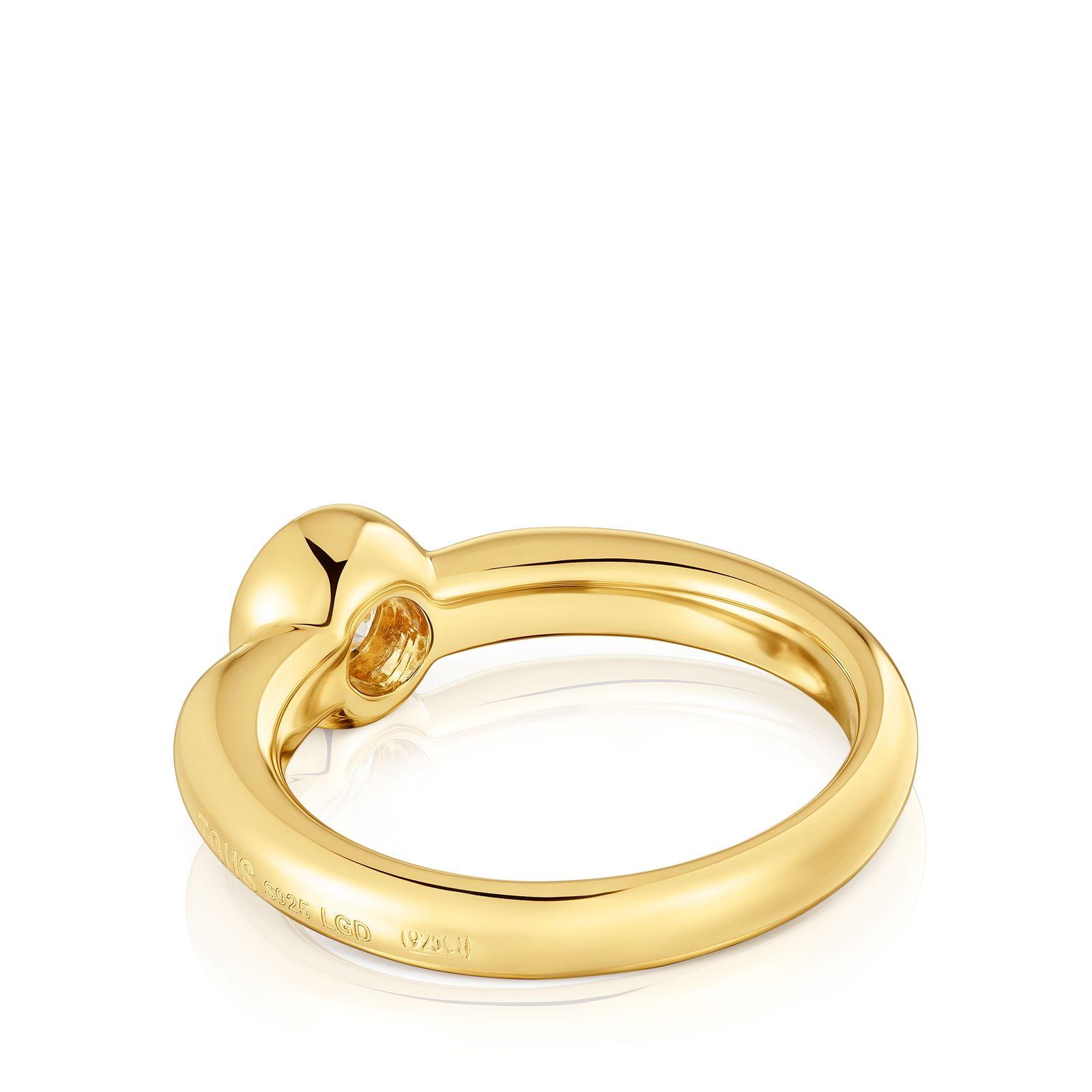 Anillo ancho baño de oro 18 kt sobre plata y diamante de lab-2