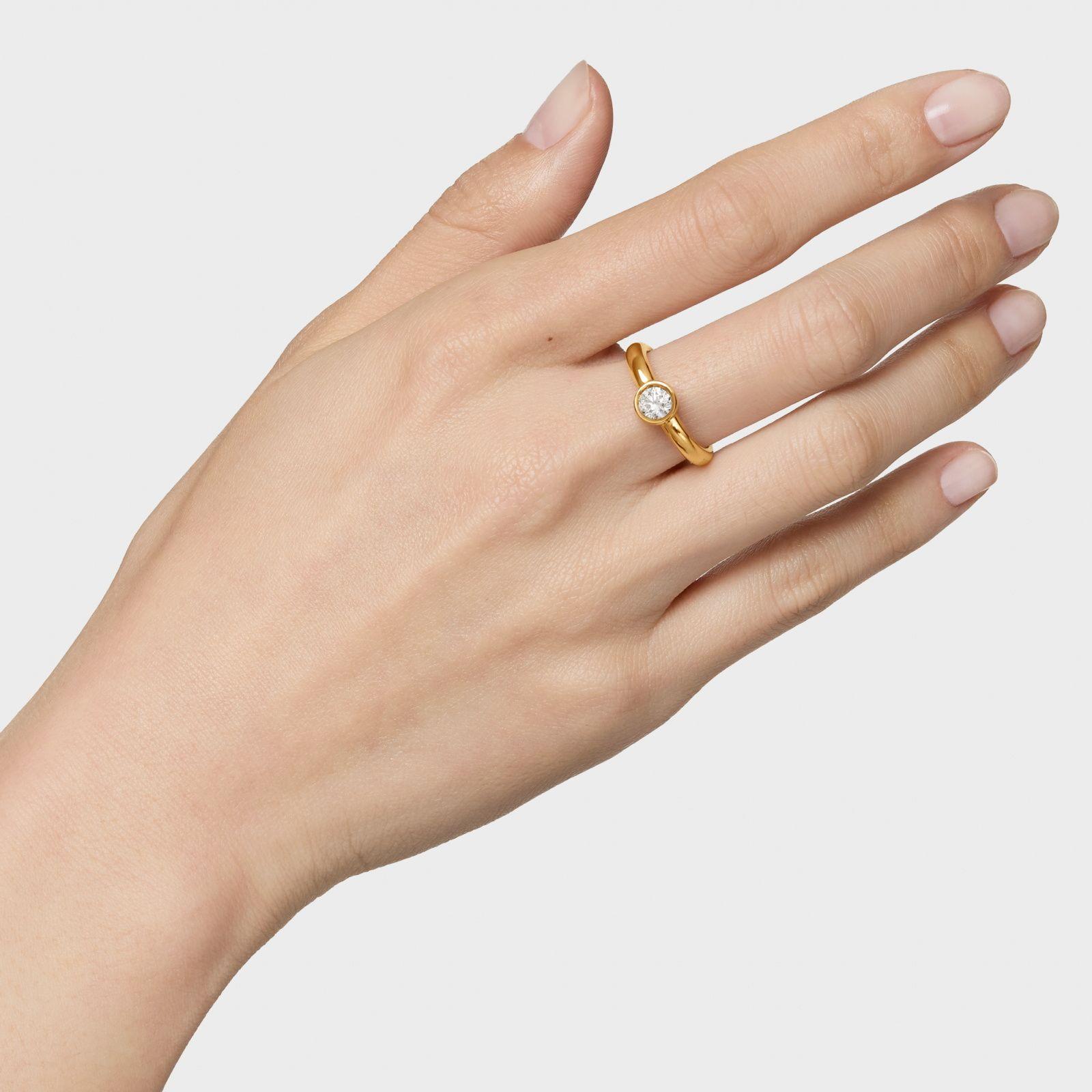Anillo ancho baño de oro 18 kt sobre plata y diamante de lab-6
