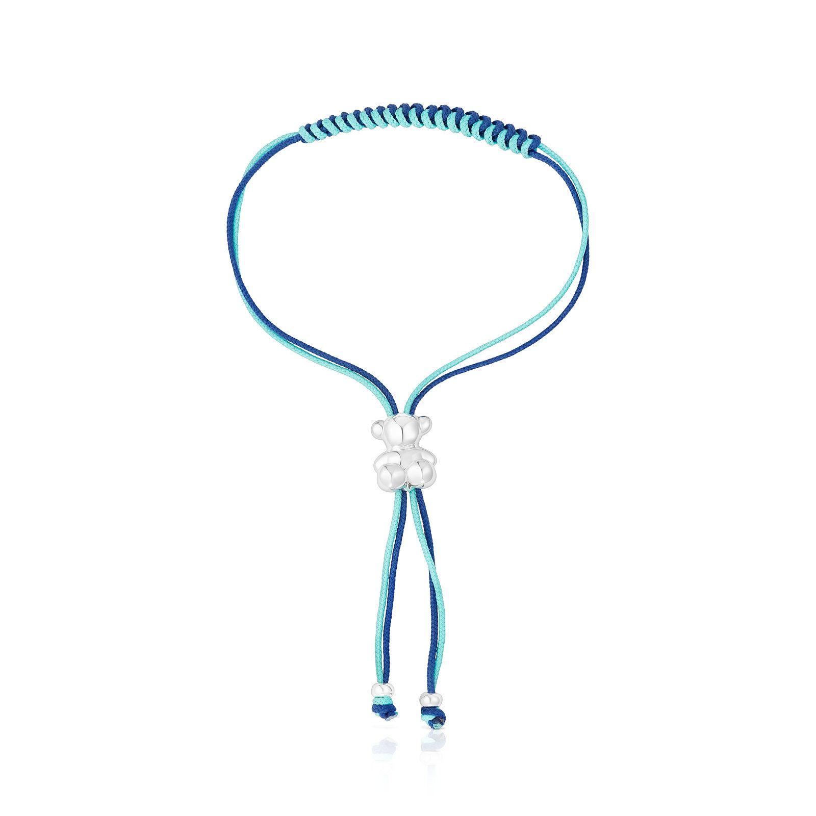 Pulsera de cordón turquesa y azul con oso de plata Bold Bear-1