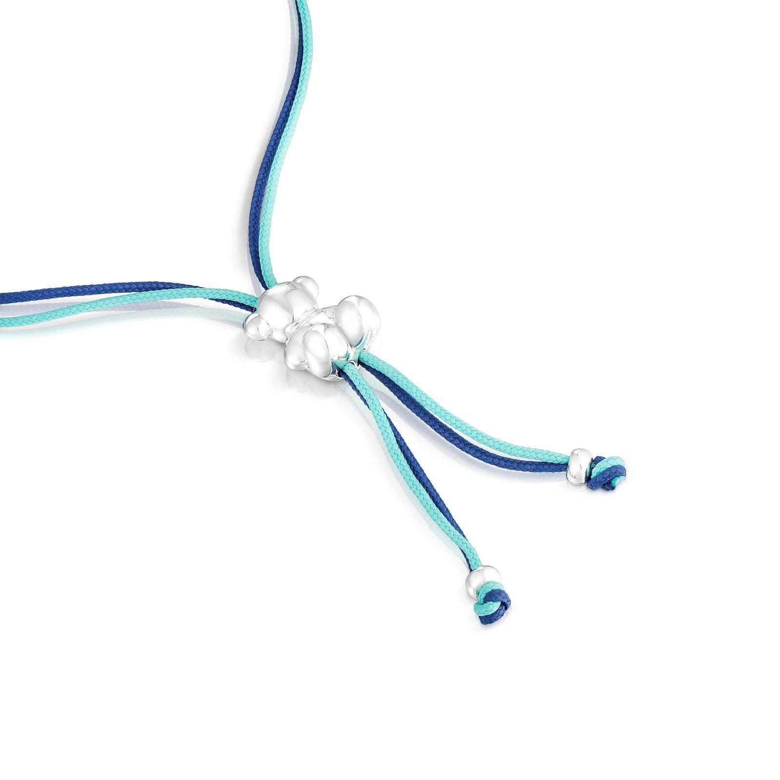 Pulsera de cordón turquesa y azul con oso de plata Bold Bear-2