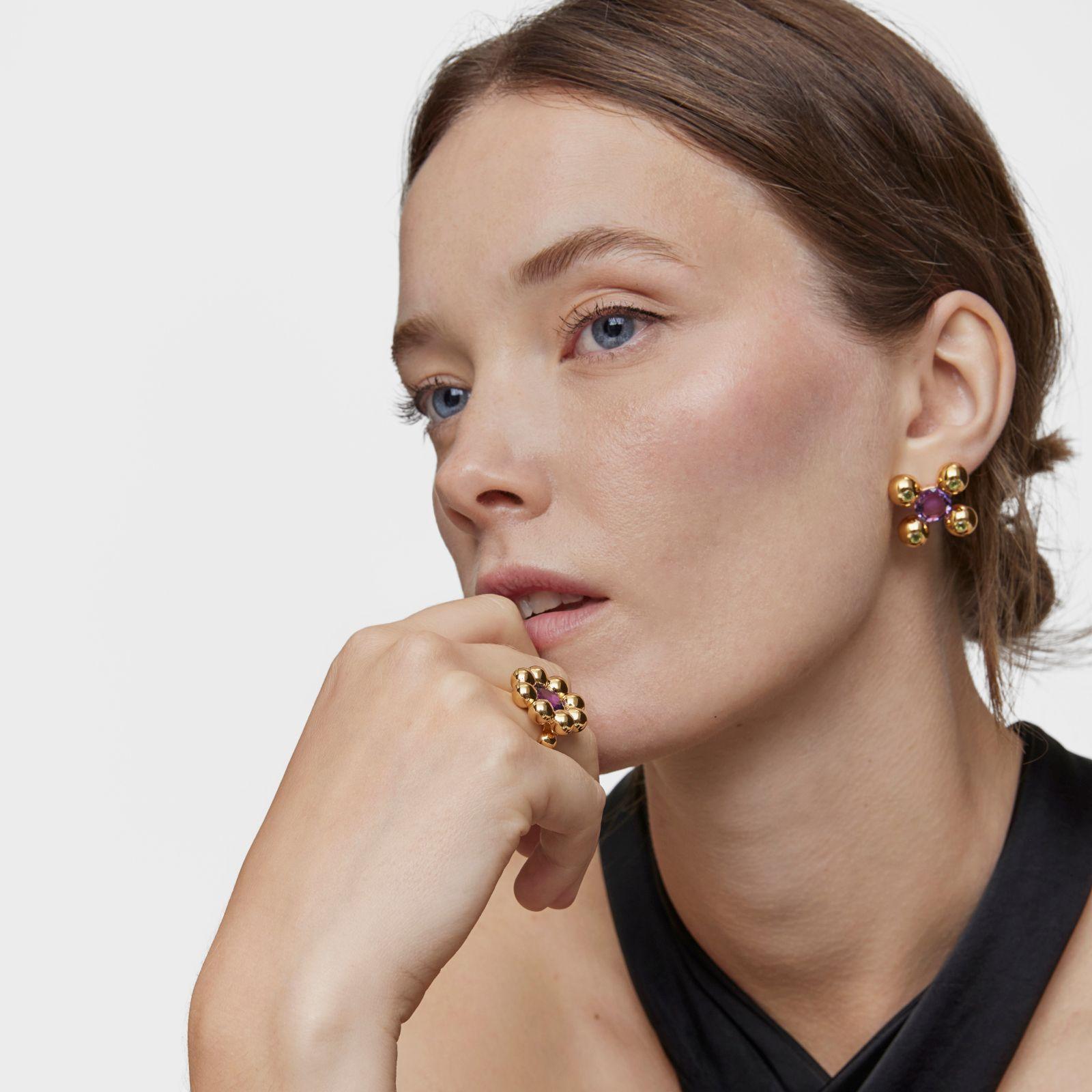 Anillo mediano flor con baño de oro 18 kt sobre plata-3