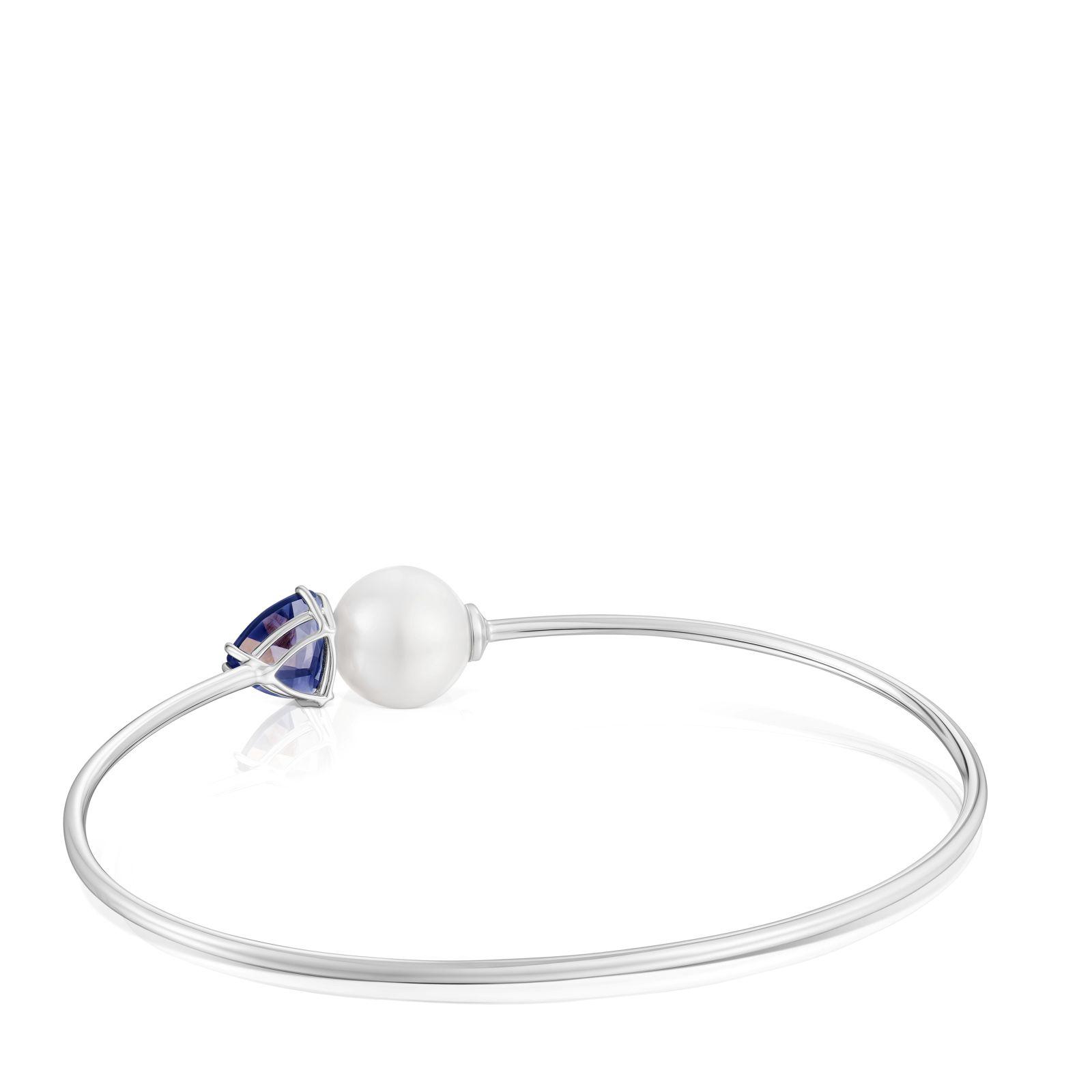 Pulsera esclava de oro blanco, iolita y perla cultivada-2