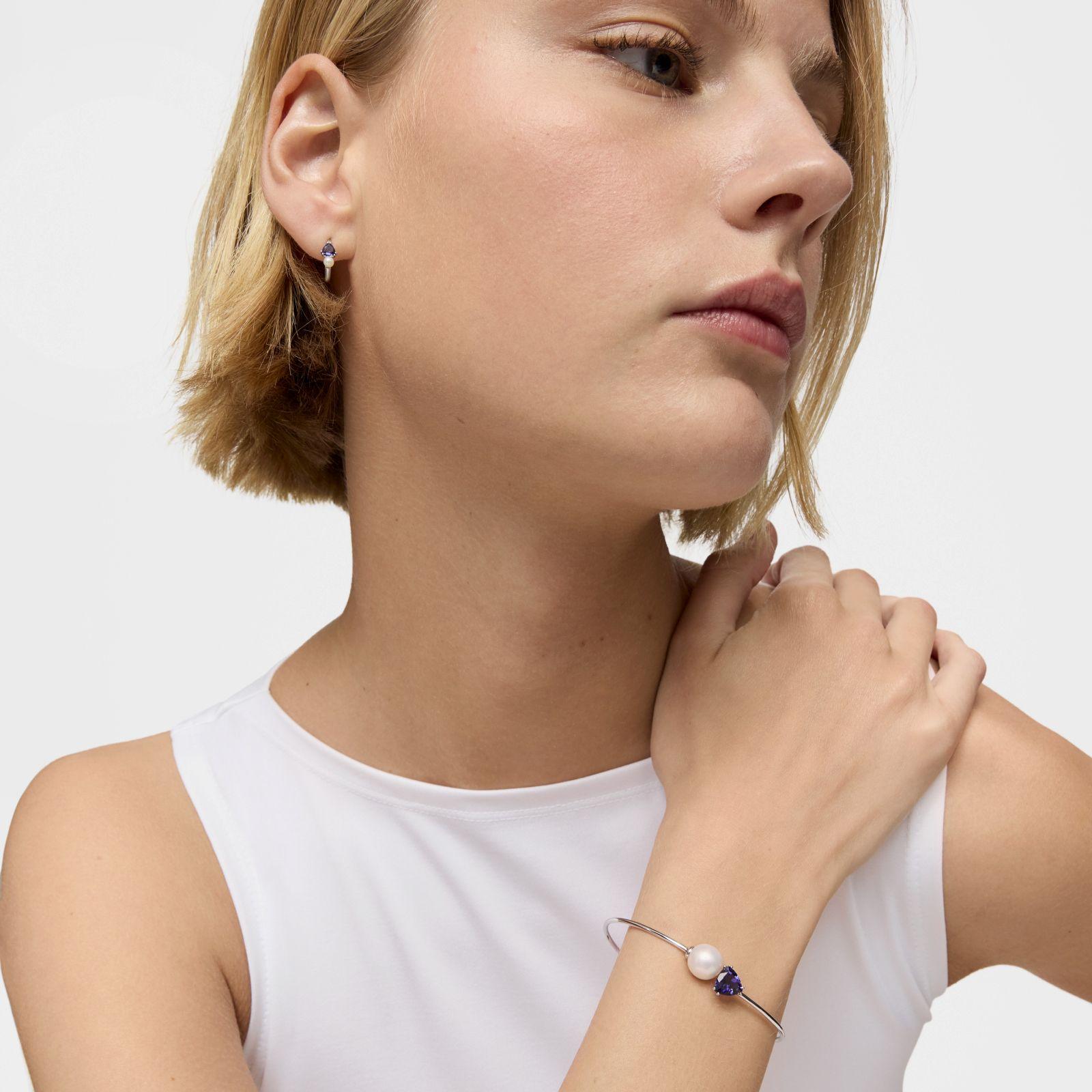 Pulsera esclava de oro blanco, iolita y perla cultivada-3