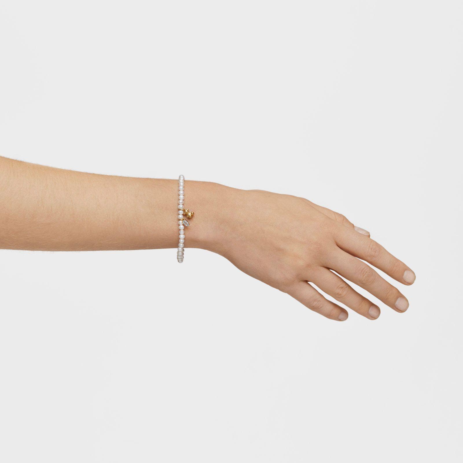 Pulsera elástica baño de oro sobre plata, perla cultivada-2