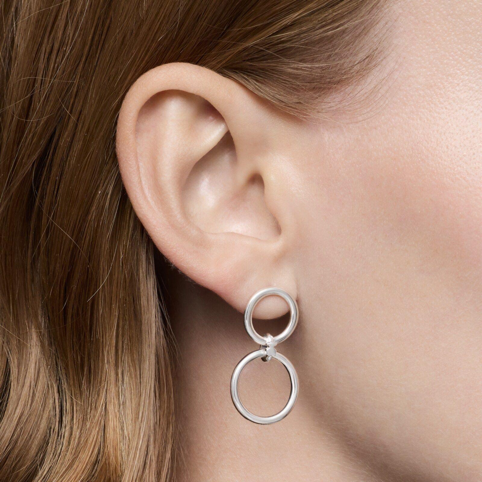 Pendientes doble círculo de plata Straight-5