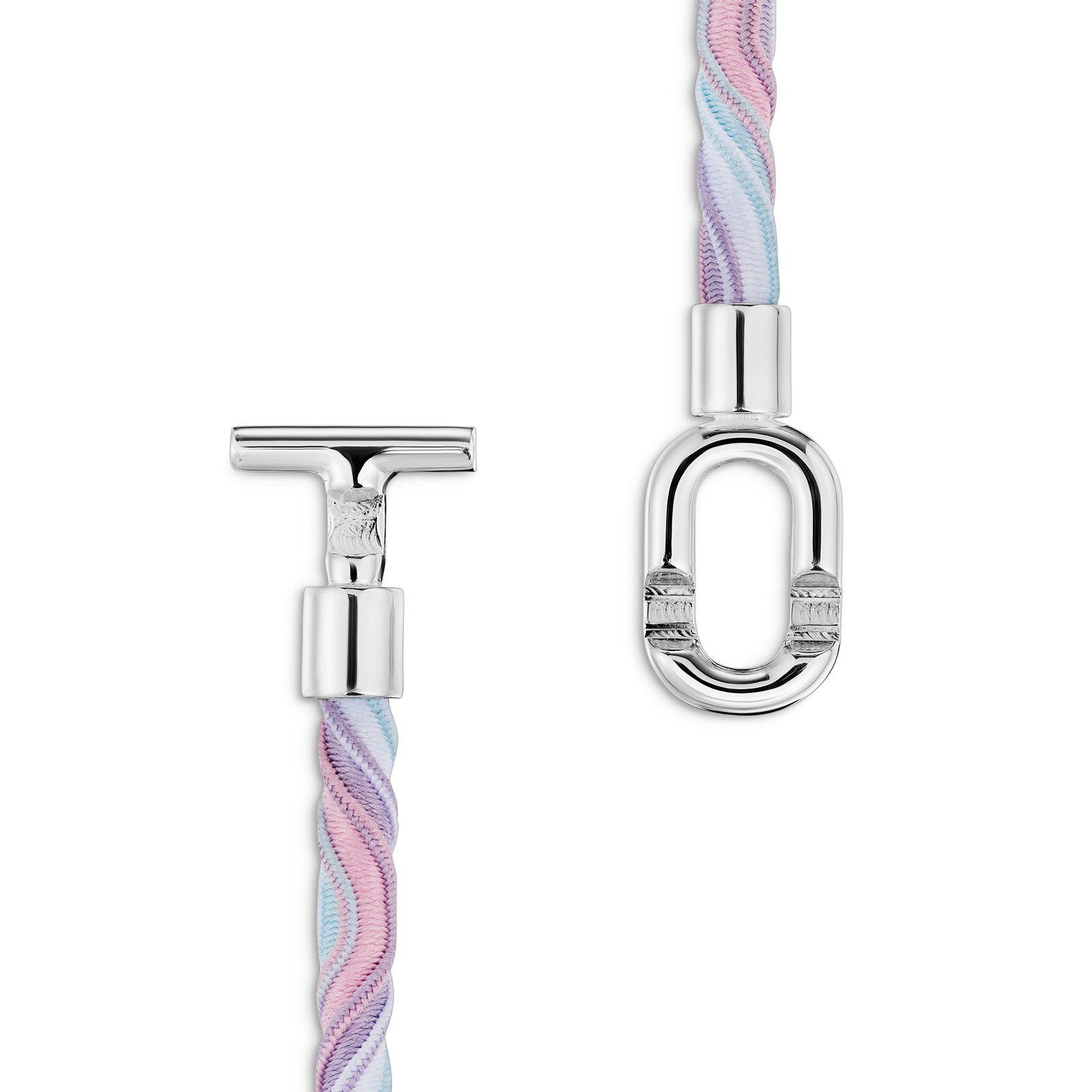Collar elástico de plata con cordón rosa y azul-3