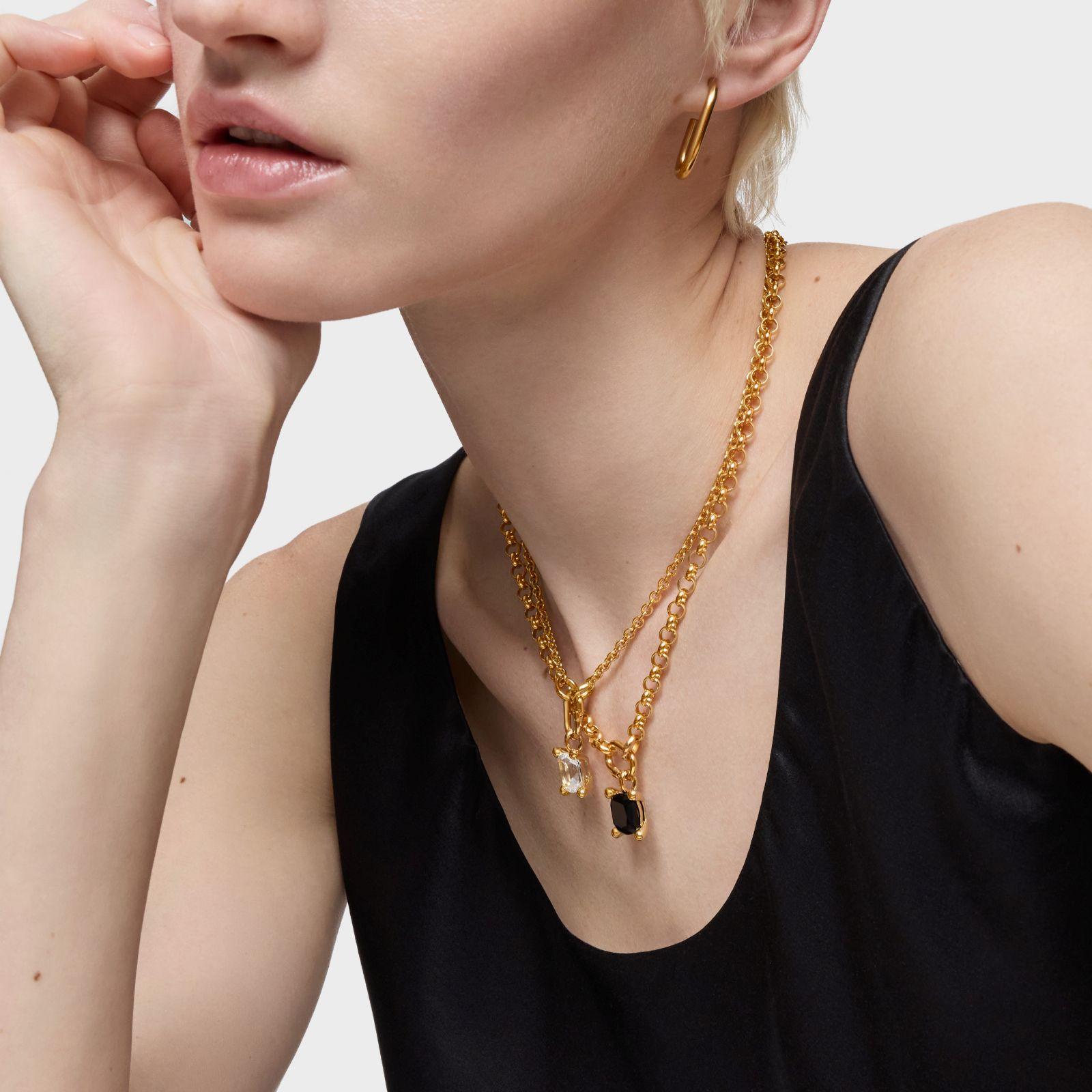 Colgante pequeño con baño de oro 18 kt sobre plata y ónix Color Black-4