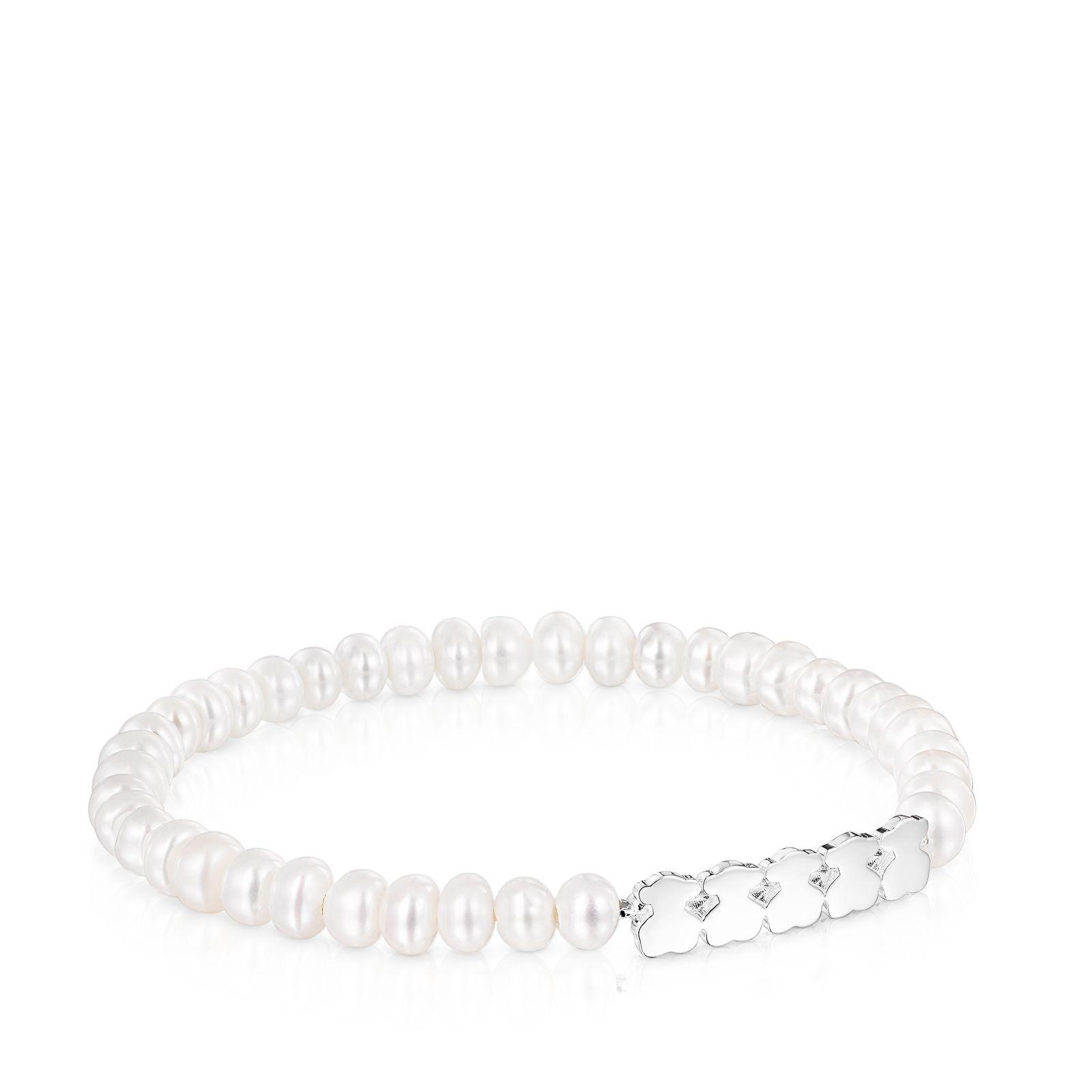 Pulsera Straight de plata y perlas Tous-0