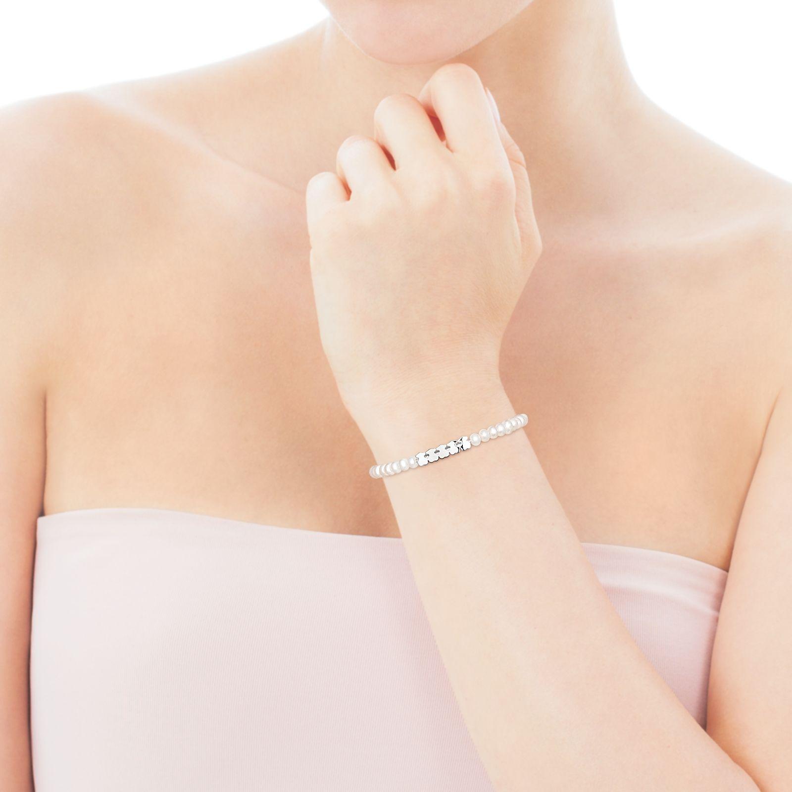 Pulsera Straight de plata y perlas Tous-3
