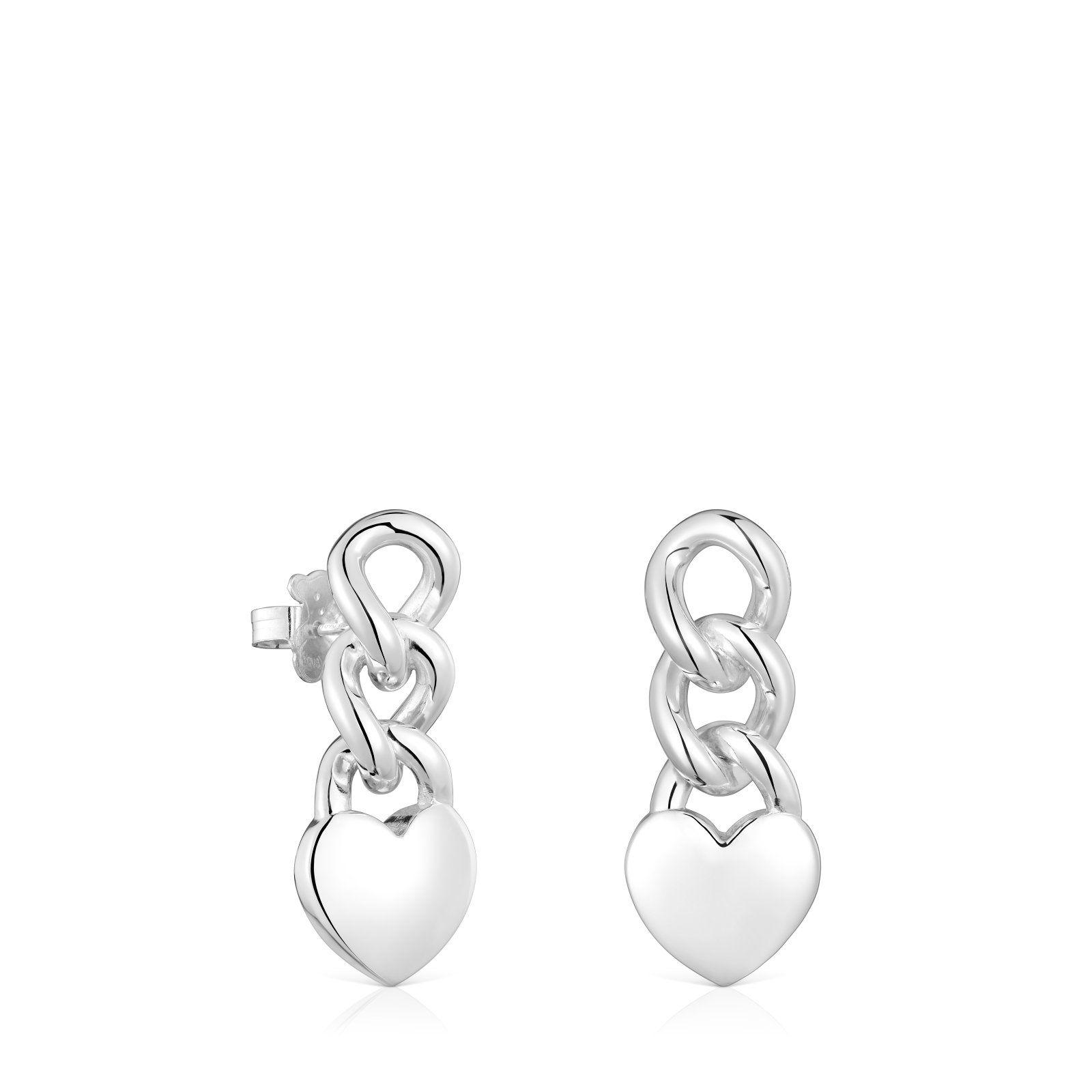 Pendientes cortos de plata corazón Bold Motif-0