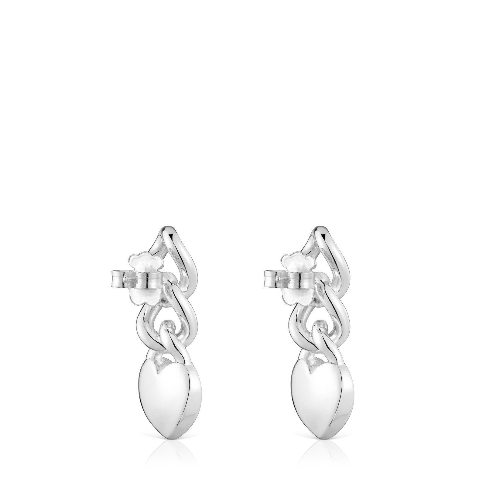 Pendientes cortos de plata corazón Bold Motif-2