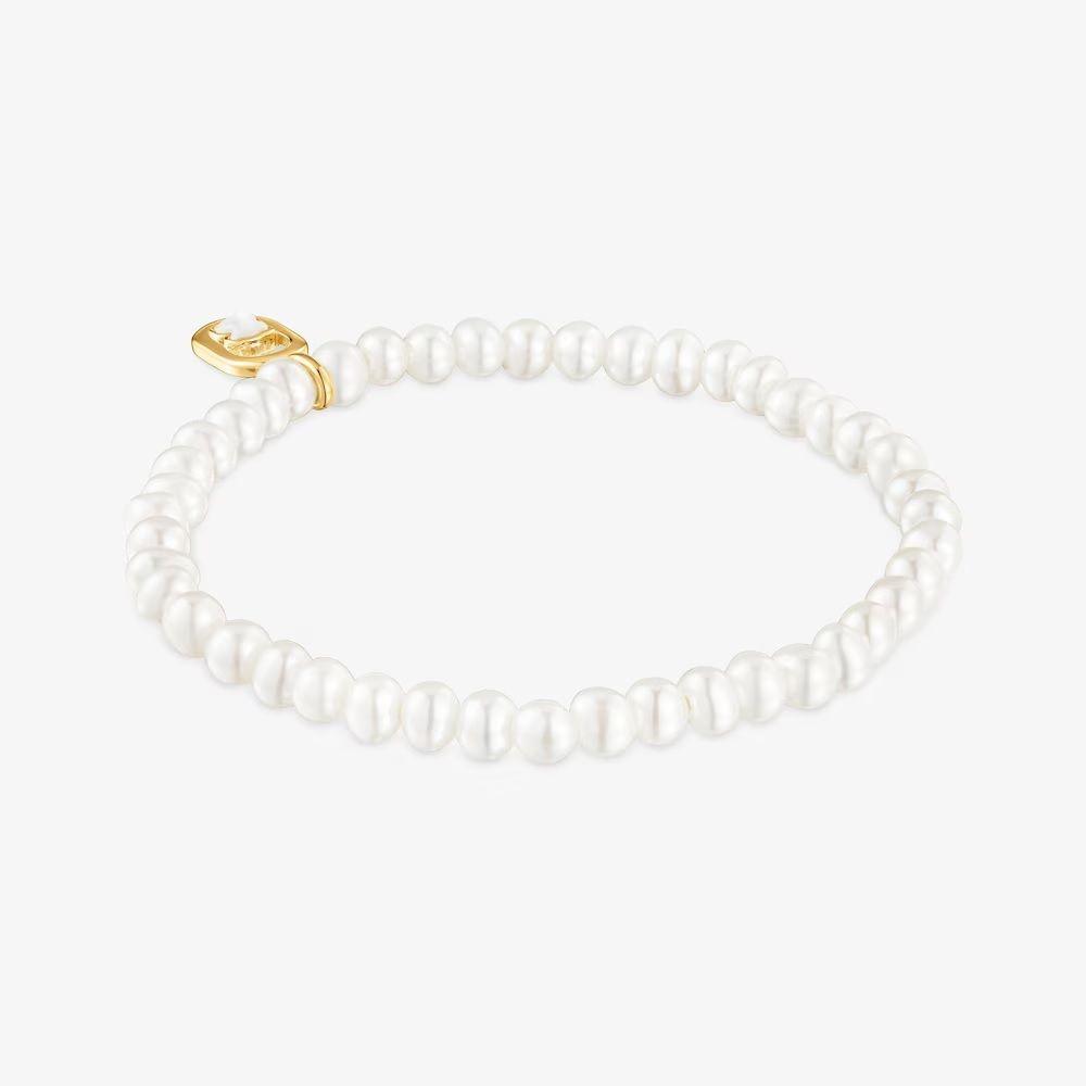Pulsera elástica con nácar y baño de oro 18 kt Camille-2