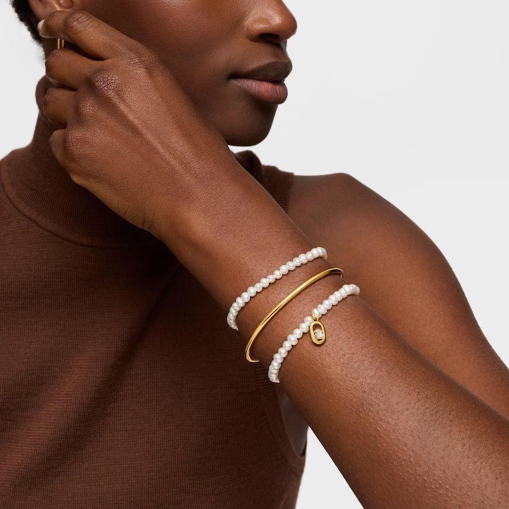 Pulsera elástica con nácar y baño de oro 18 kt Camille-4