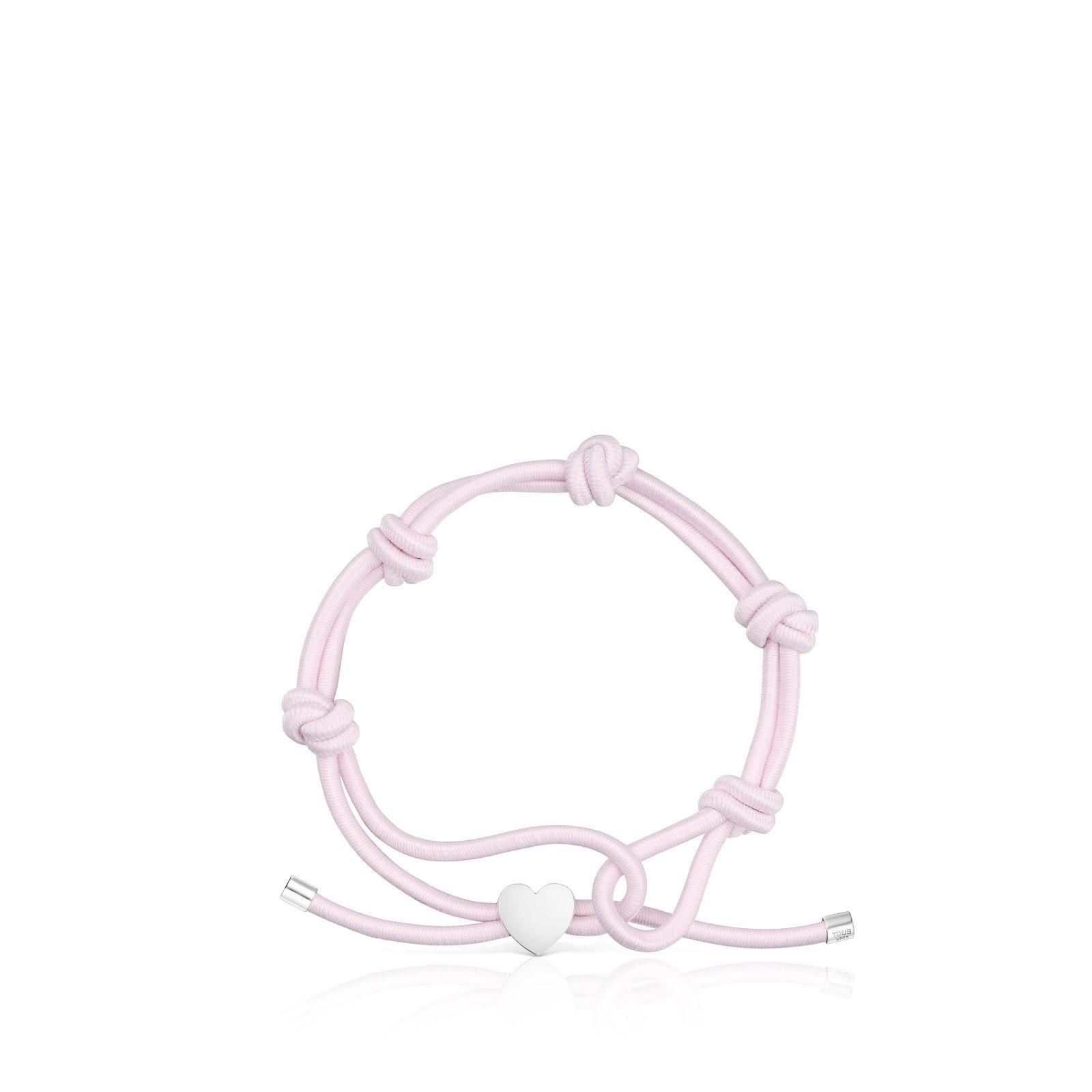Pulsera elástica rosa y corazón de plata Sweet Dolls-2
