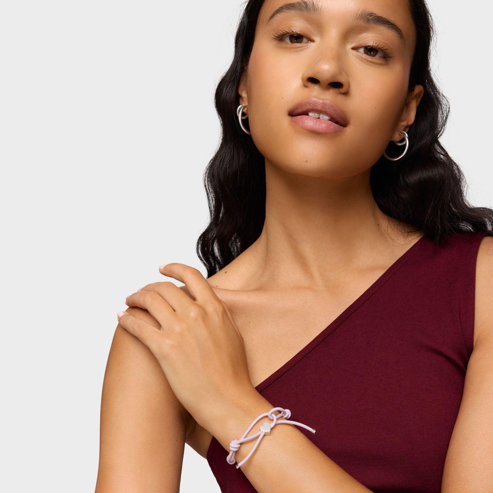 Pulsera elástica rosa y corazón de plata Sweet Dolls-4