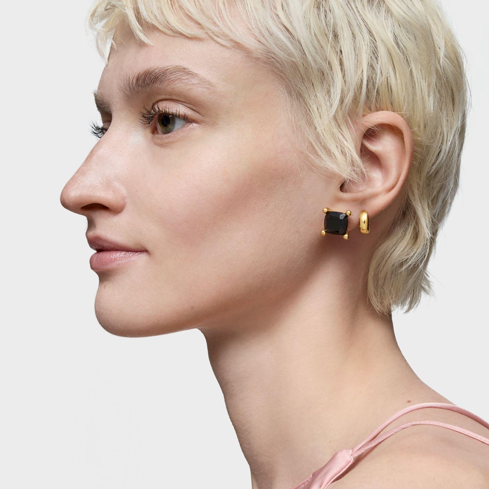 Pendientes con baño de oro 18 kt sobre plata y ónix Color Black-3