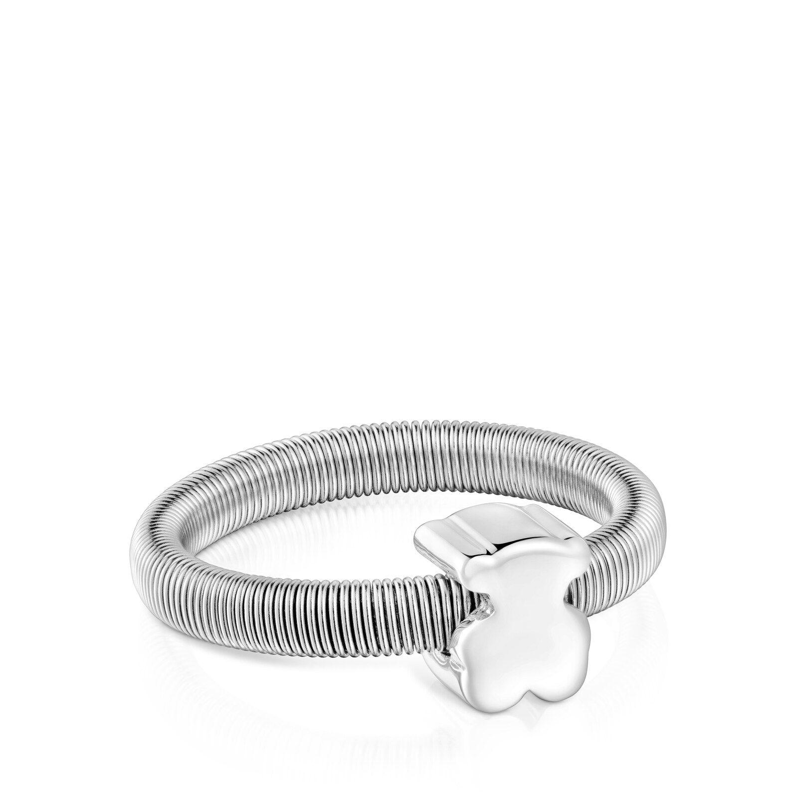 Anillo oso de plata y acero TOUS Mesh Tube-2