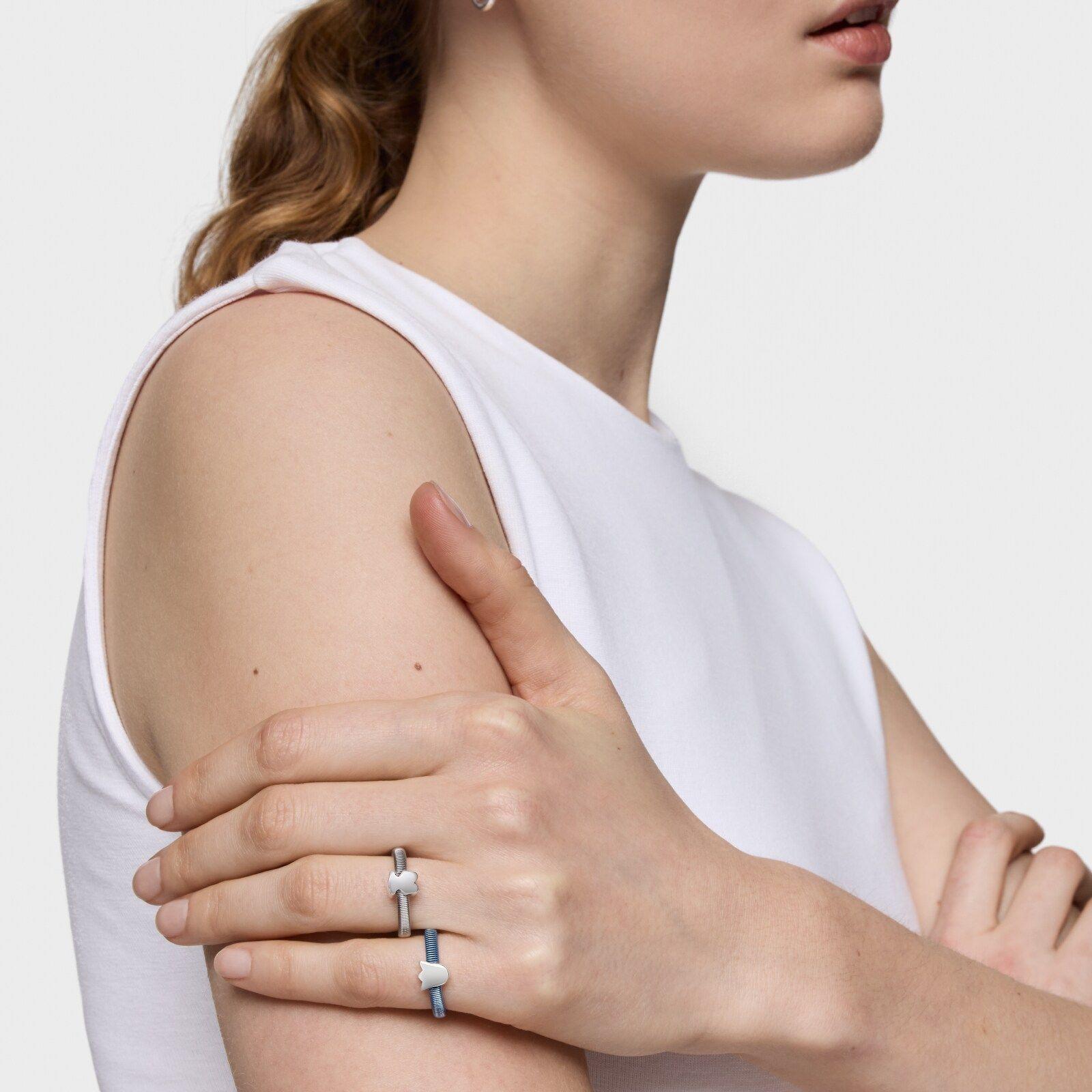 Anillo oso de plata y acero TOUS Mesh Tube-3