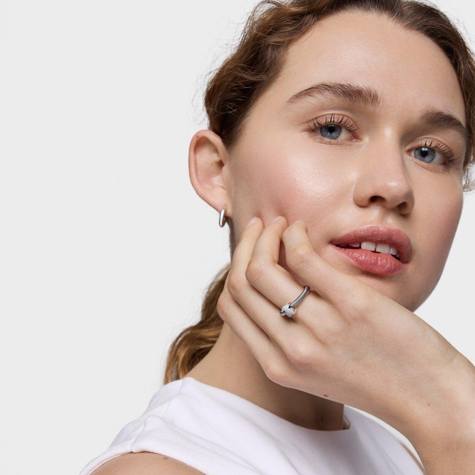 Anillo oso de plata y acero TOUS Mesh Tube-4