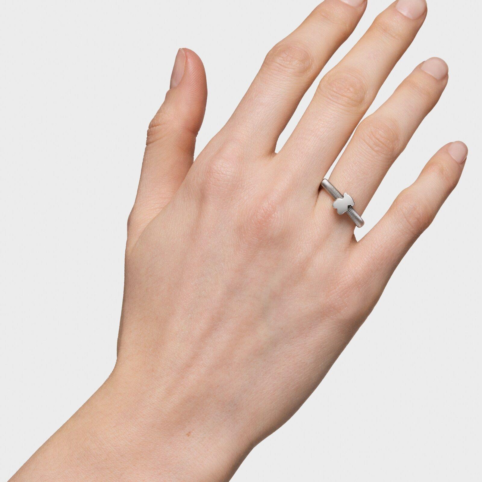 Anillo oso de plata y acero TOUS Mesh Tube-5