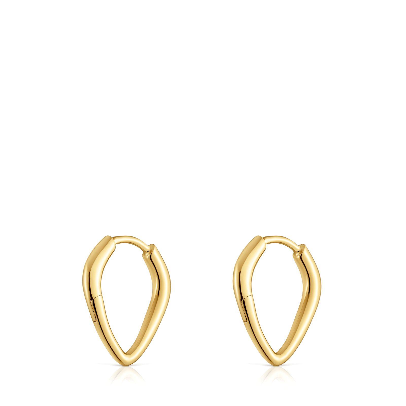 Pendientes con baño de oro 18 kt sobre plata cortos con aro púa Basics-2