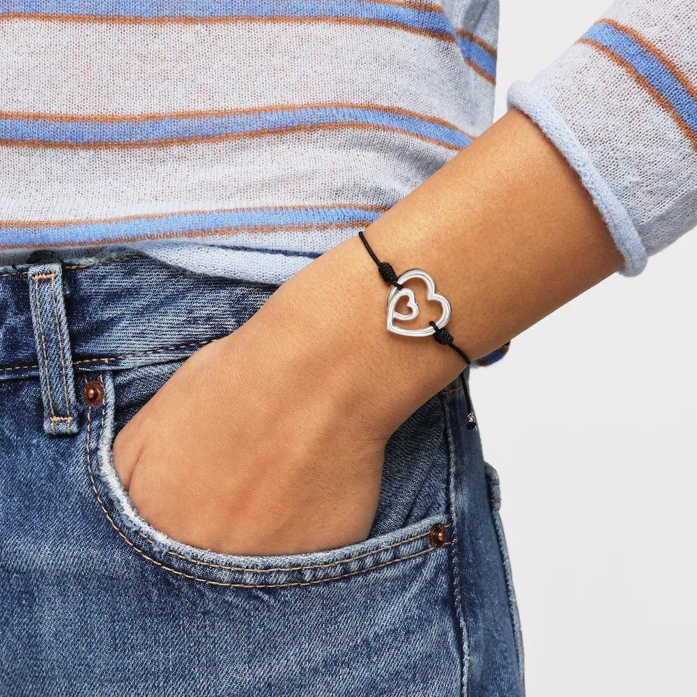 Pulsera silueta de plata y nylon negro TOUS Flechazo-3