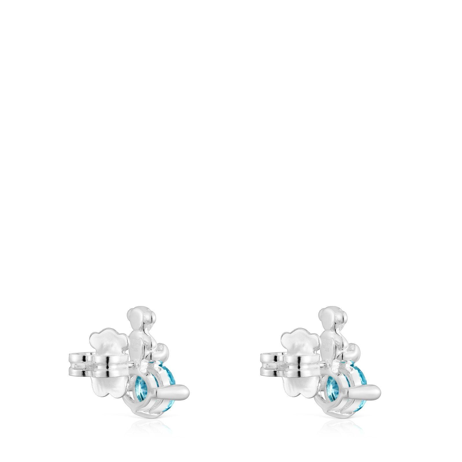Pendientes motivo oso de plata y zafiro azul-2