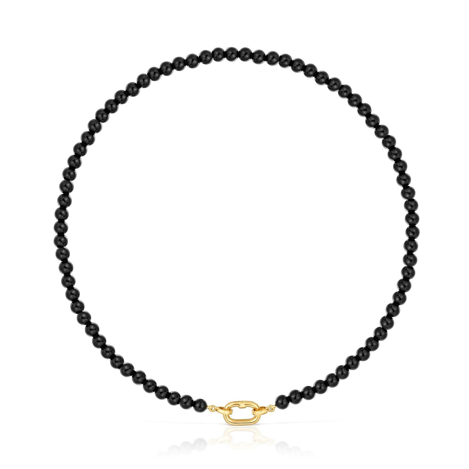 Collar corto con baño de oro 18 kt sobre plata y ónix TOUS Hold Oval-0