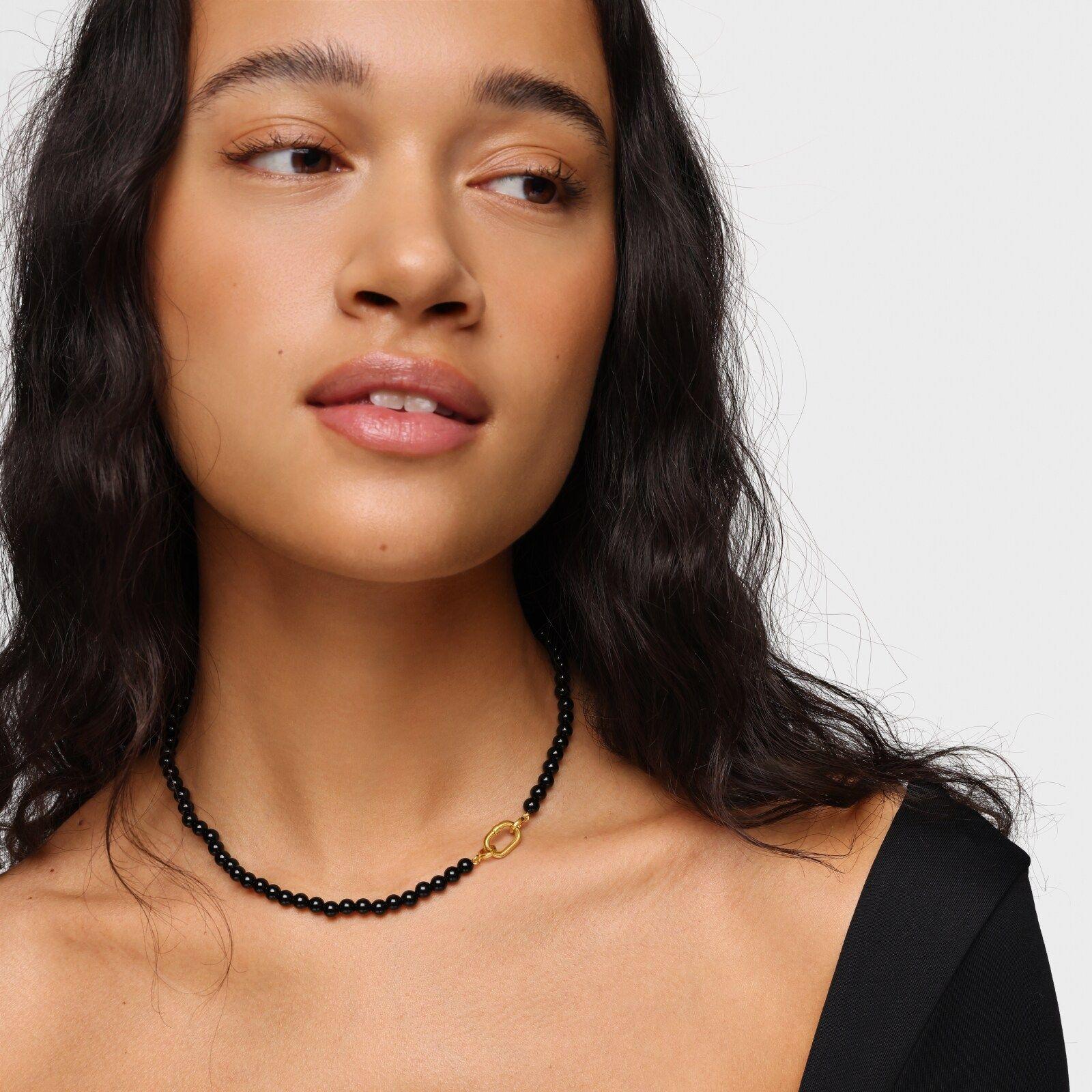 Collar corto con baño de oro 18 kt sobre plata y ónix TOUS Hold Oval-4