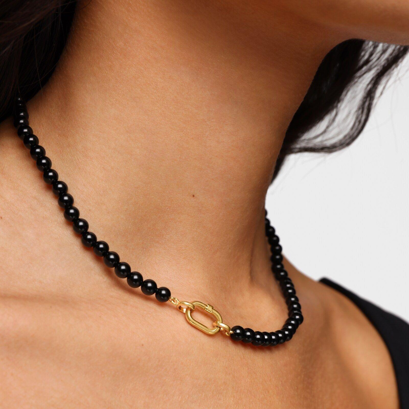Collar corto con baño de oro 18 kt sobre plata y ónix TOUS Hold Oval-5