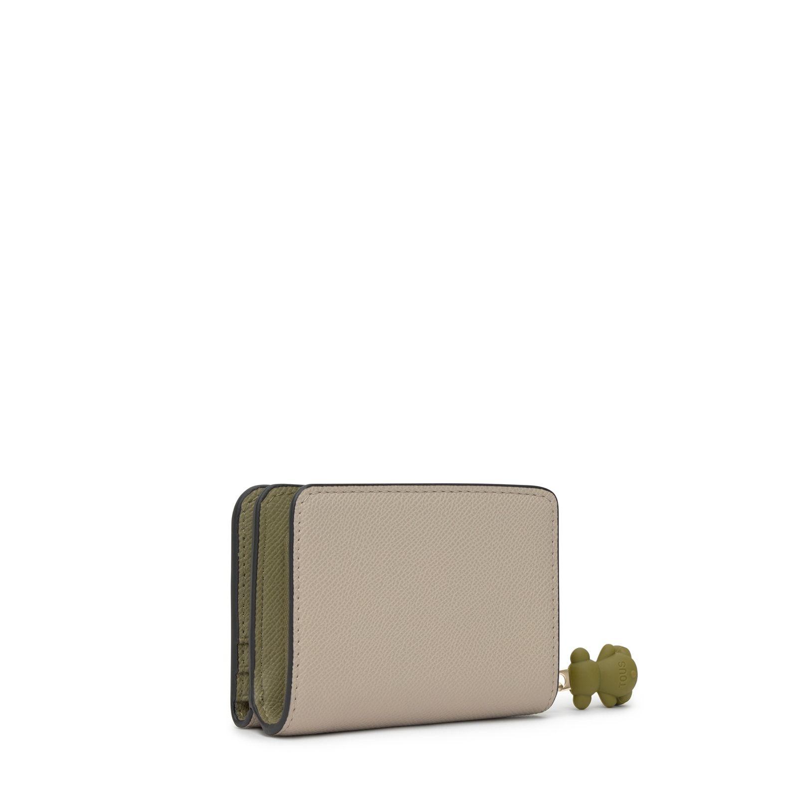 Cartera mediana topo verde TOUS Doble Audree Saffiano-3