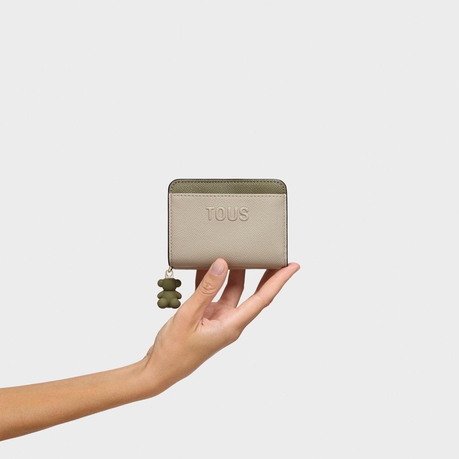 Cartera mediana topo verde TOUS Doble Audree Saffiano-4
