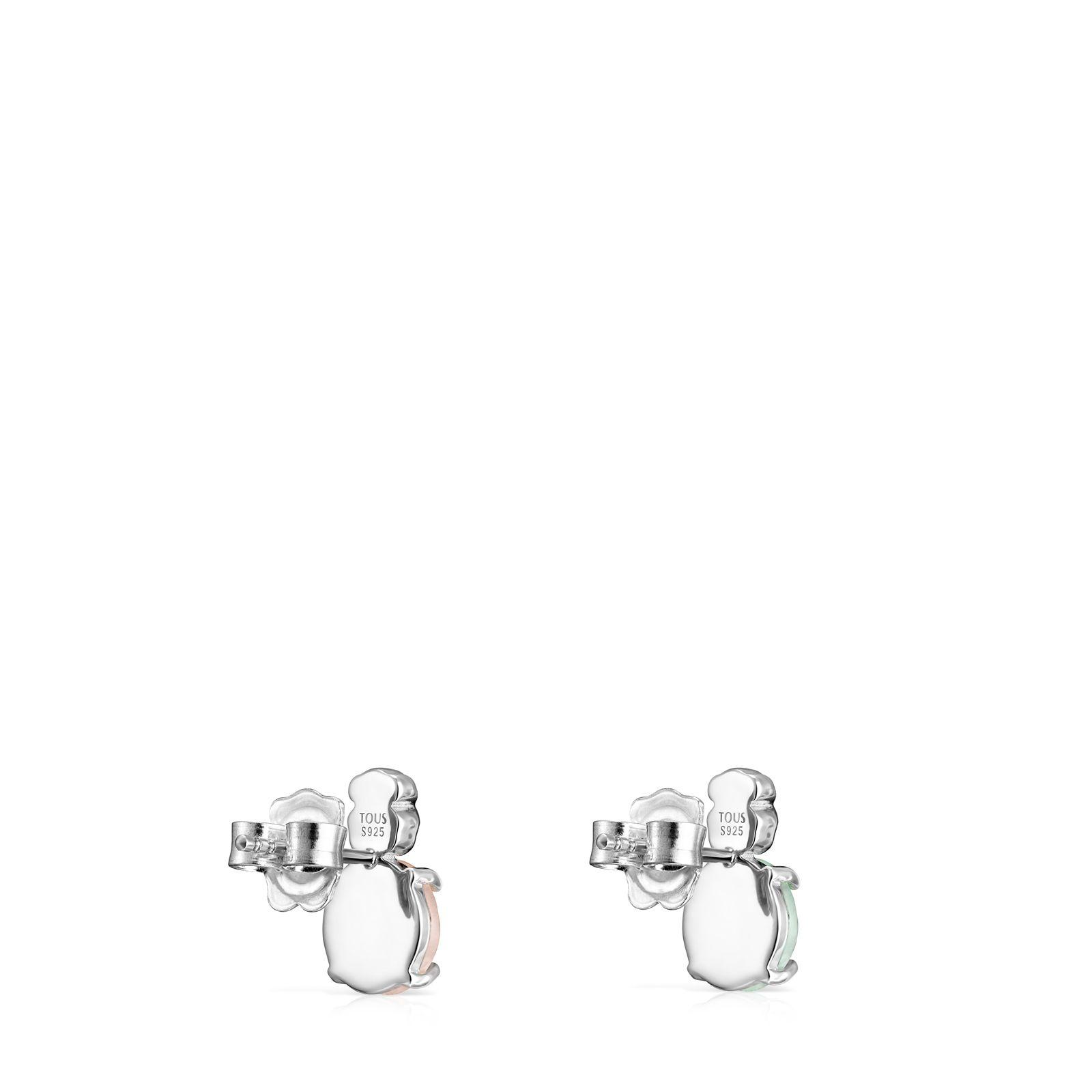 Pendientes Tous Mini Color de Plata con Amazonita y Cuarzo-2