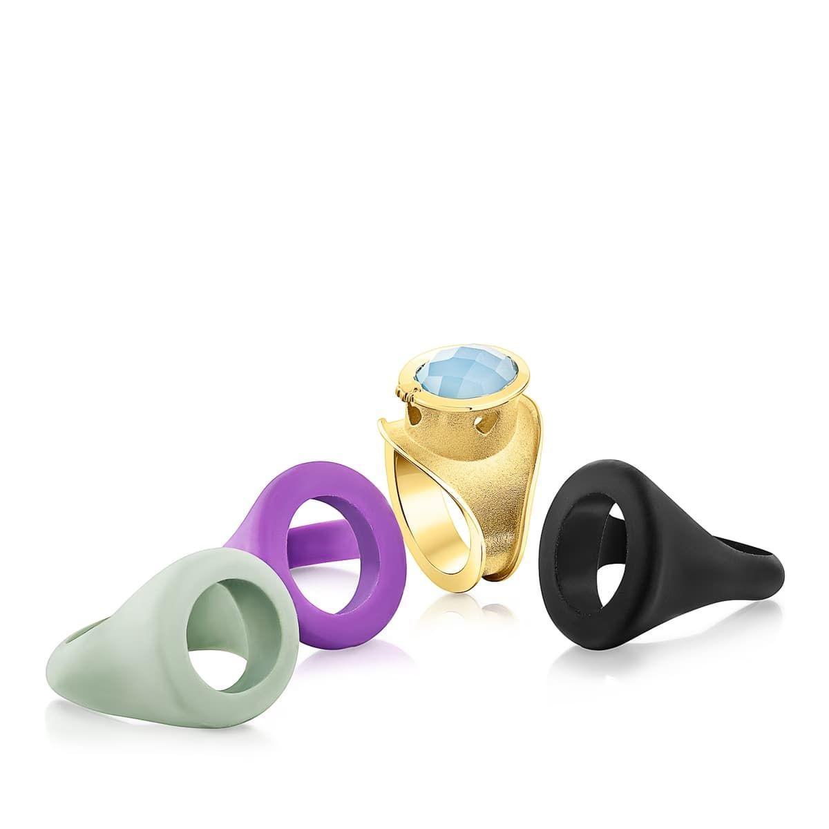 Anillo con baño de oro sobre plata fundas intercambiables-2
