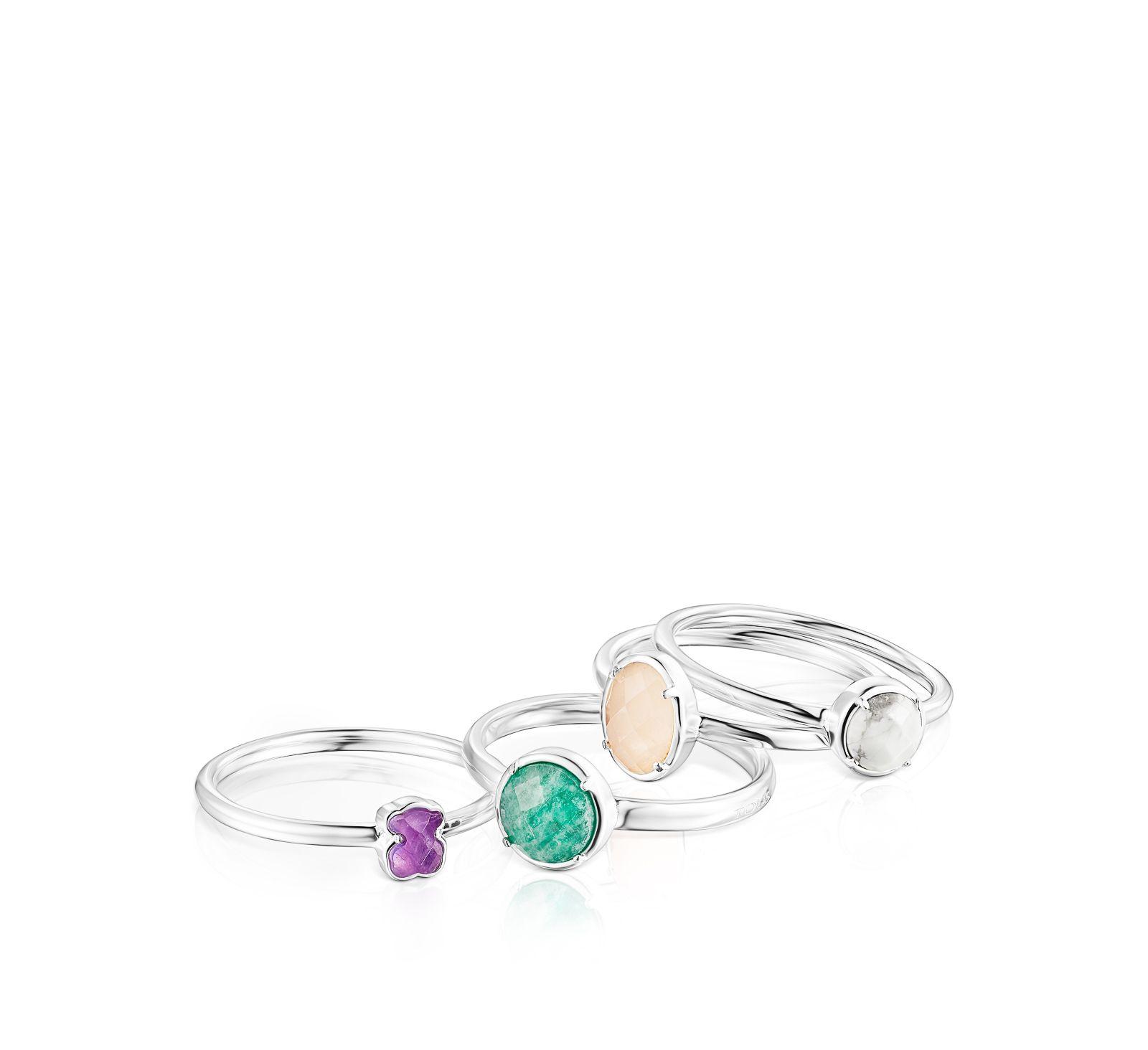 Pack de cuatro Anillos Cool Color de plata y gemas Tous-1