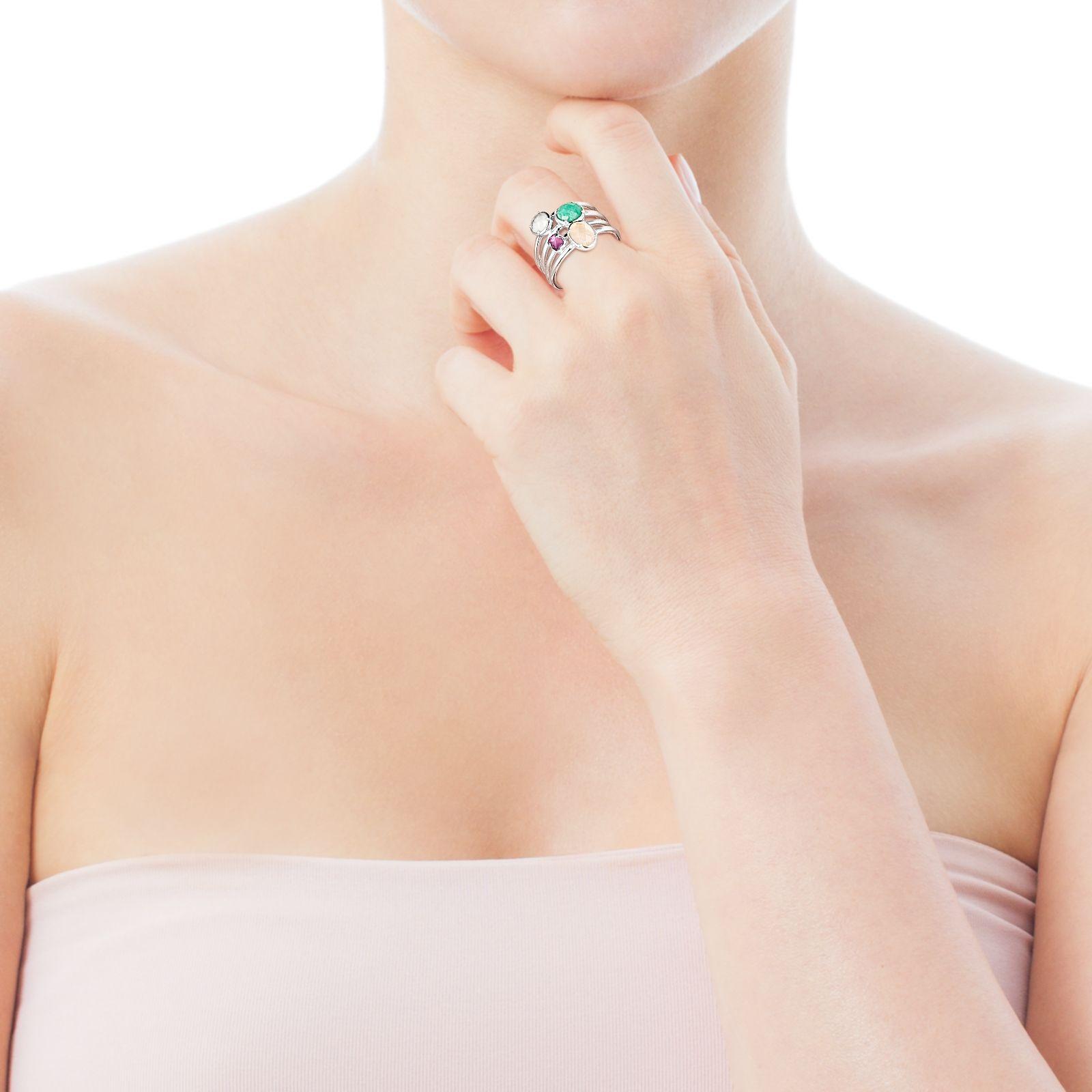 Pack de cuatro Anillos Cool Color de plata y gemas Tous-3