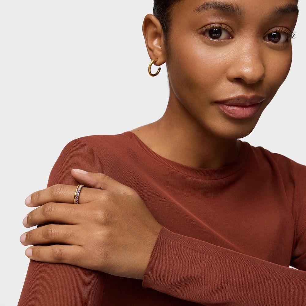 Anillo doble con baño de oro 18 kt sobre plata y gemas Straight-5