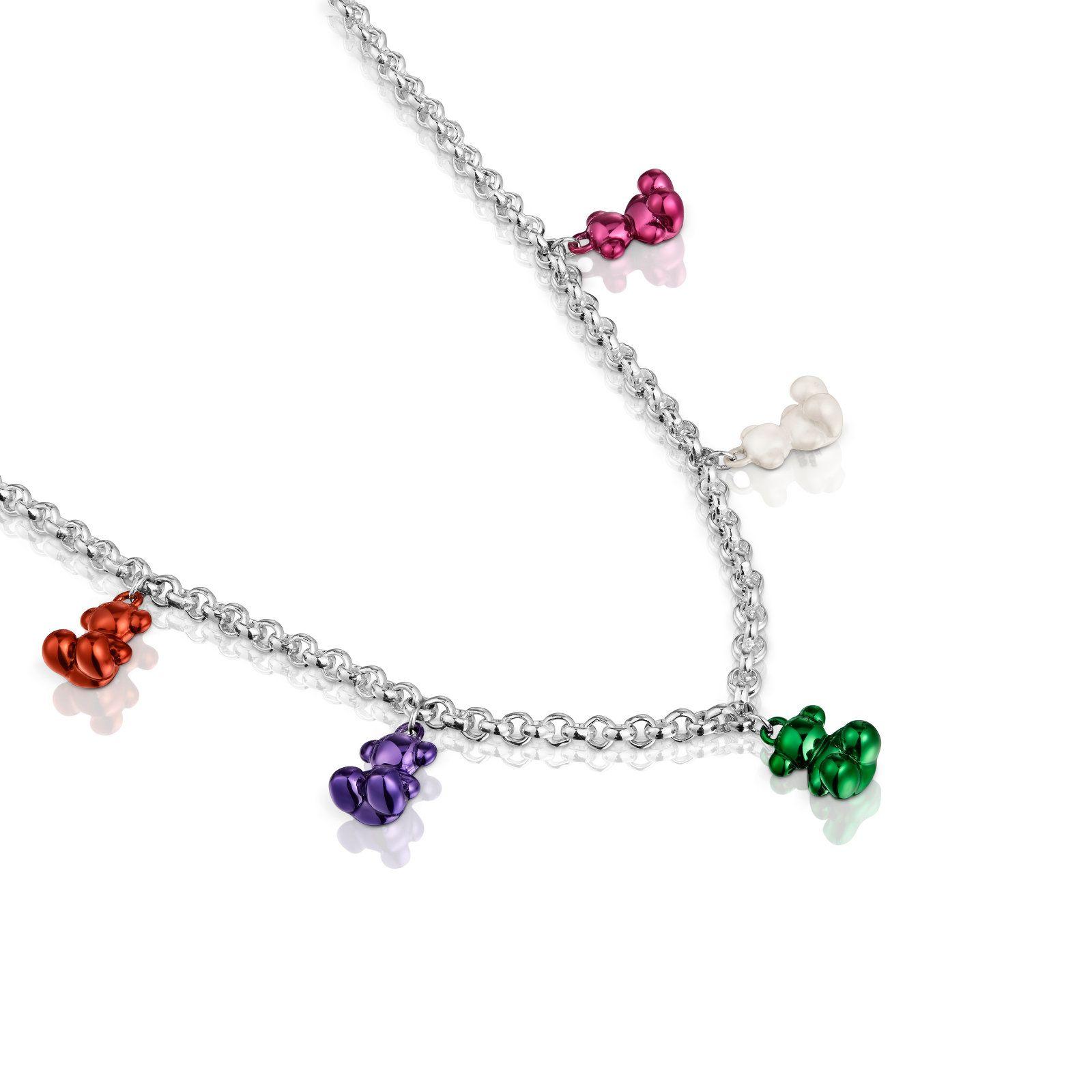 Collar de plata con 5 osos de acero de colores Bold Bear-2
