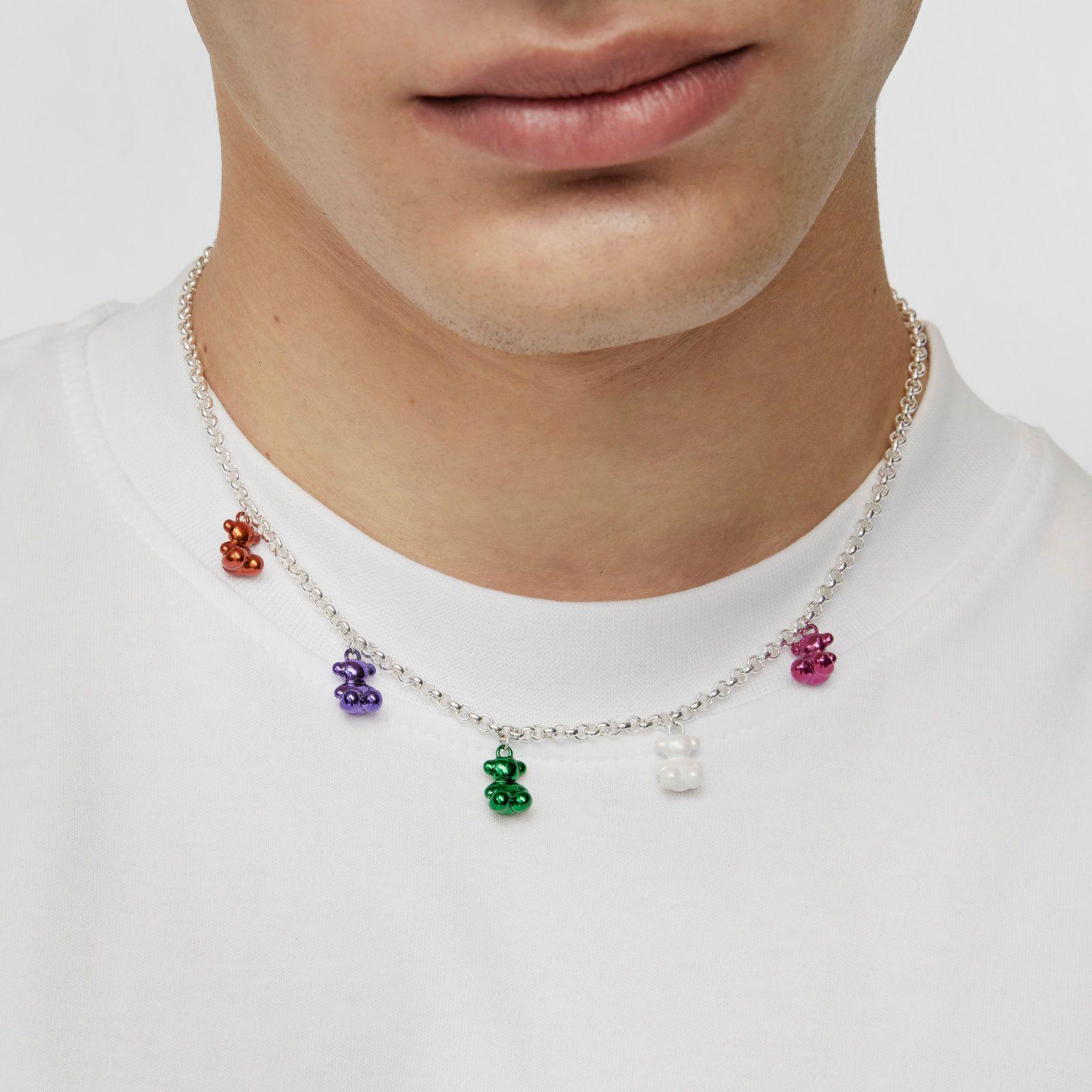 Collar de plata con 5 osos de acero de colores Bold Bear-3