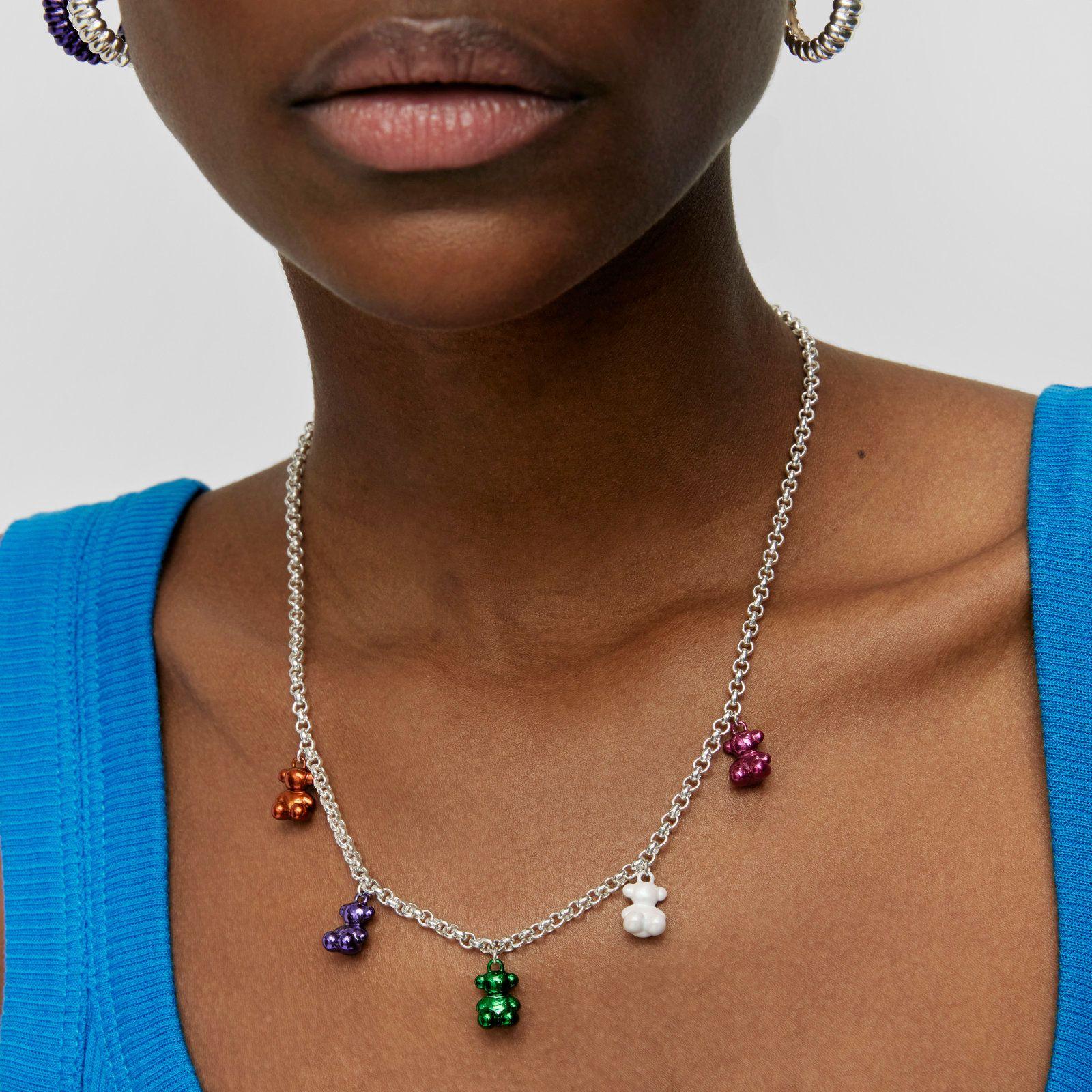 Collar de plata con 5 osos de acero de colores Bold Bear-4