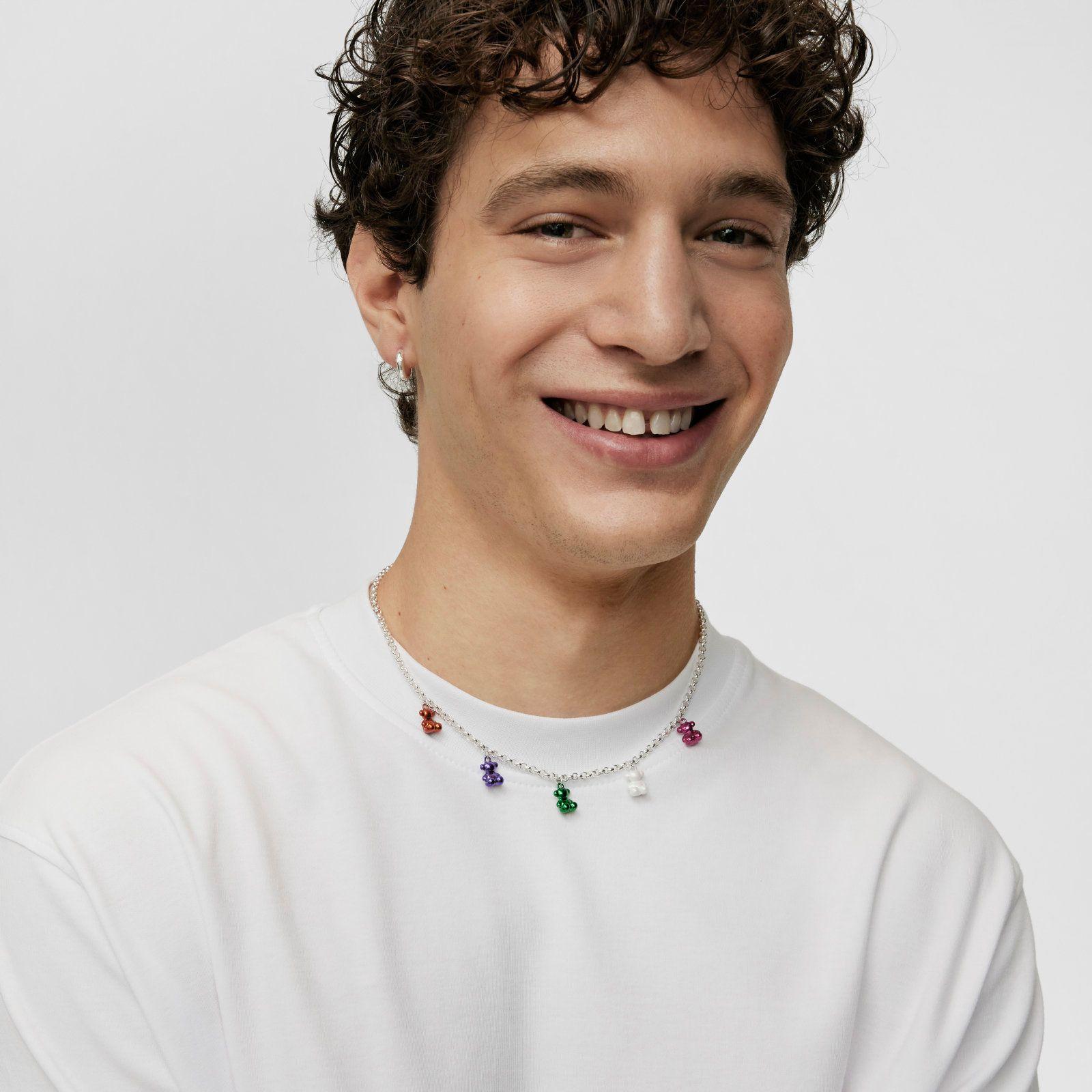 Collar de plata con 5 osos de acero de colores Bold Bear-5