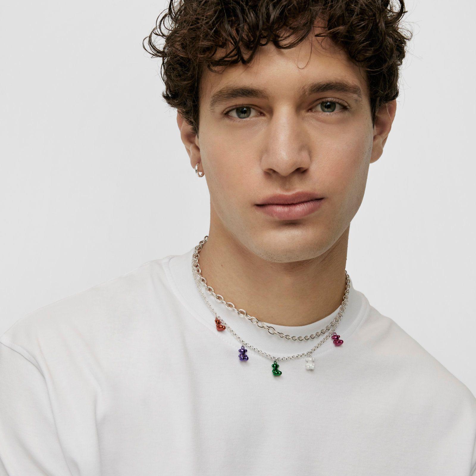 Collar de plata con 5 osos de acero de colores Bold Bear-7