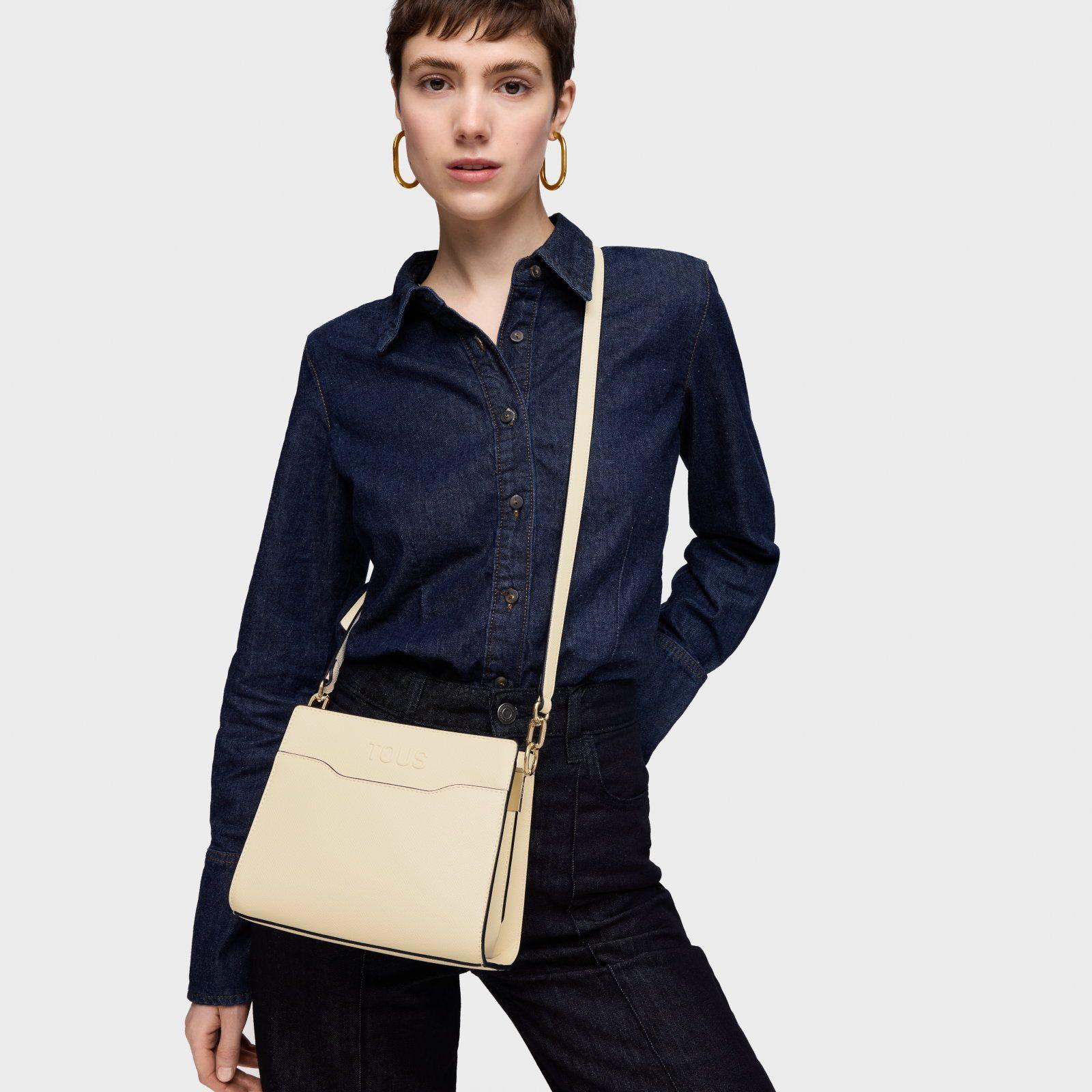 Shopper pequeño beige Audree Saffiano-4