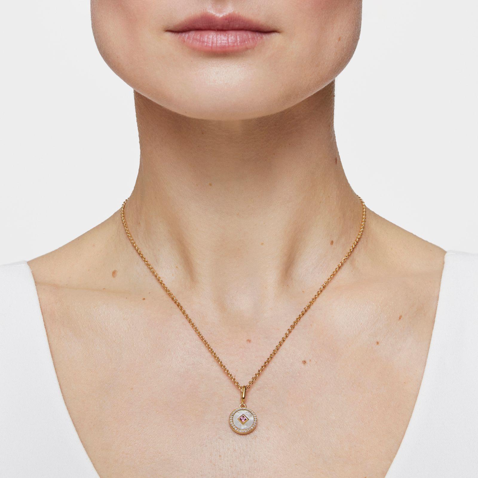 Colgante con baño de oro de 18 kt sobre plata, nácar y gemas-6