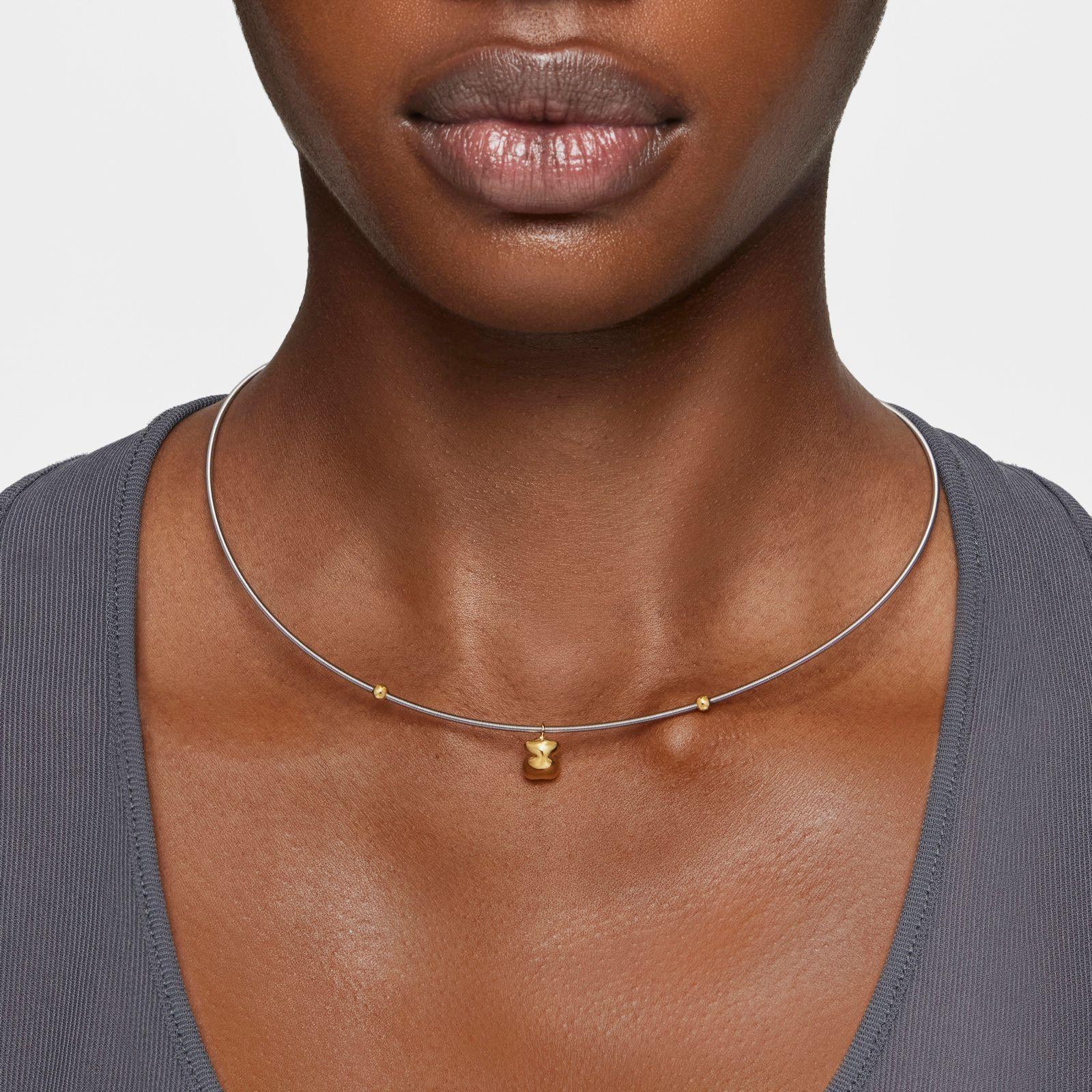 Collar corto de oro y acero motivo oso Mesh Tube-5
