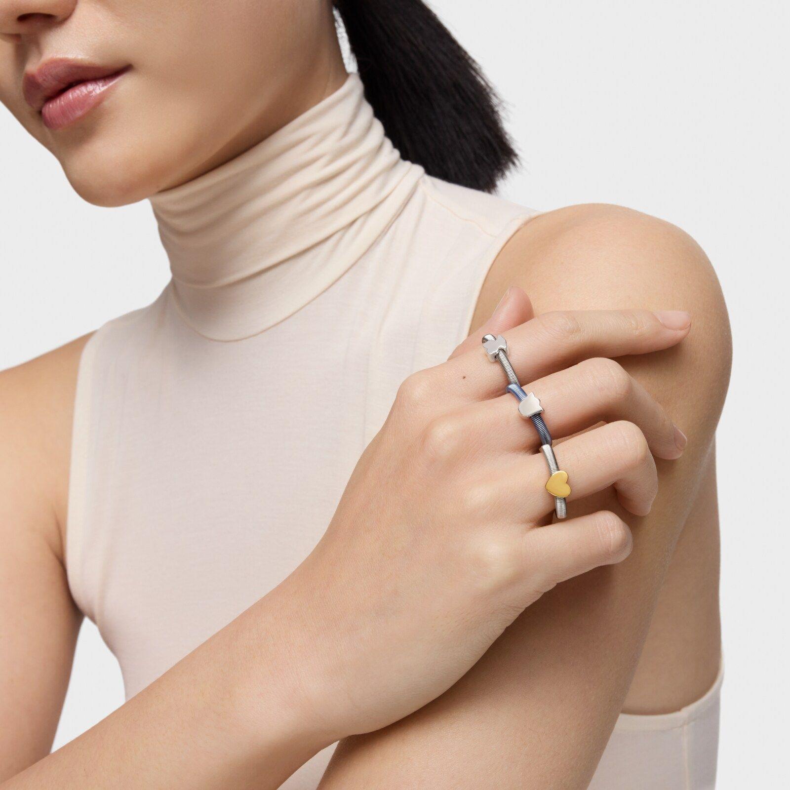 Pack de tres anillos de plata y plata bañada corazón, tulipa y oso TOUS Mesh Tube-5