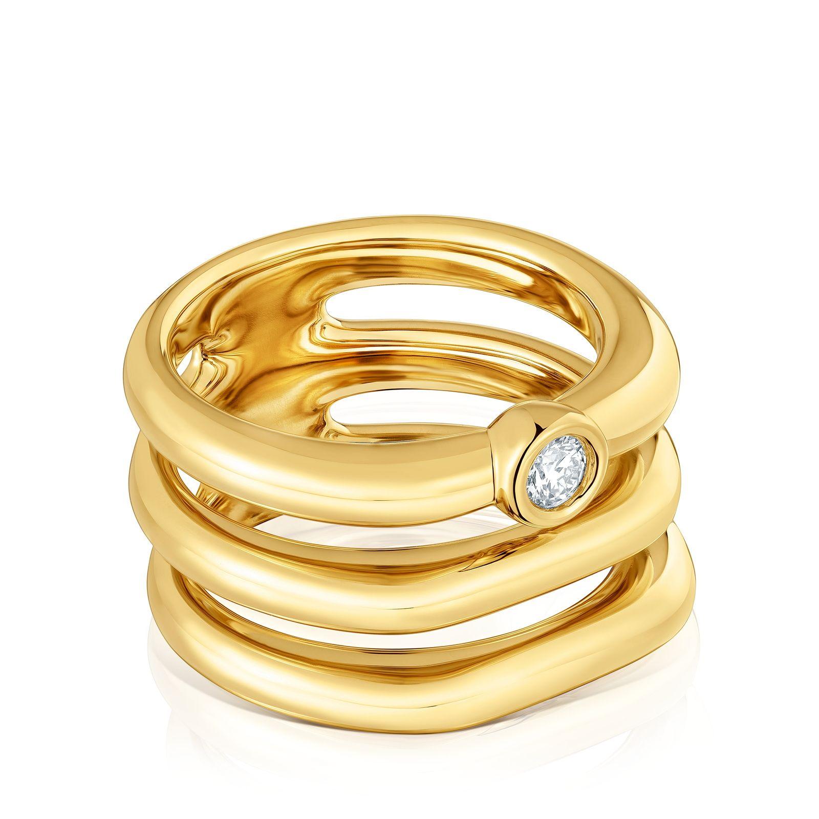 Anillo triple en plata con baño de oro 18 kt y diamante LGD-1