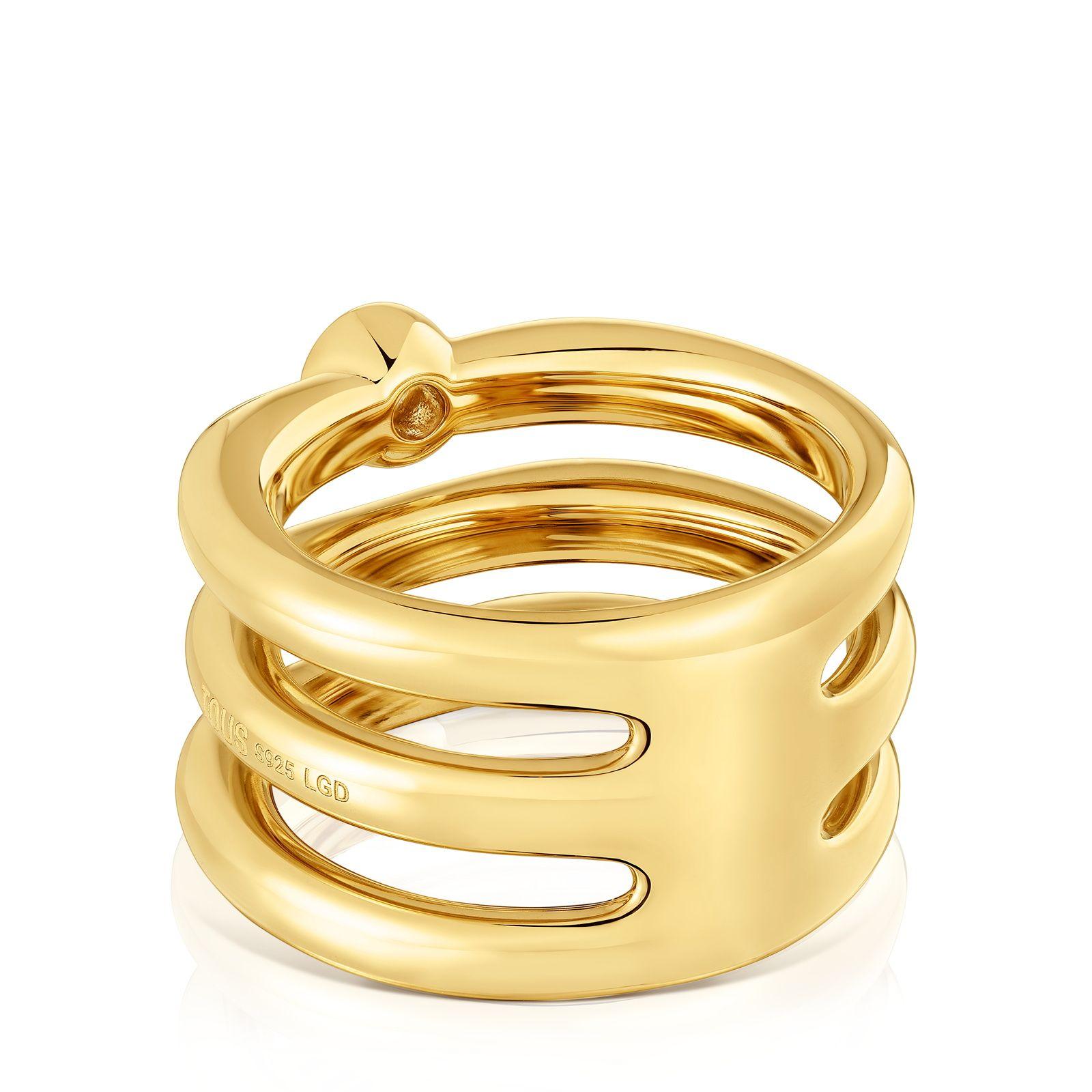 Anillo triple en plata con baño de oro 18 kt y diamante LGD-2